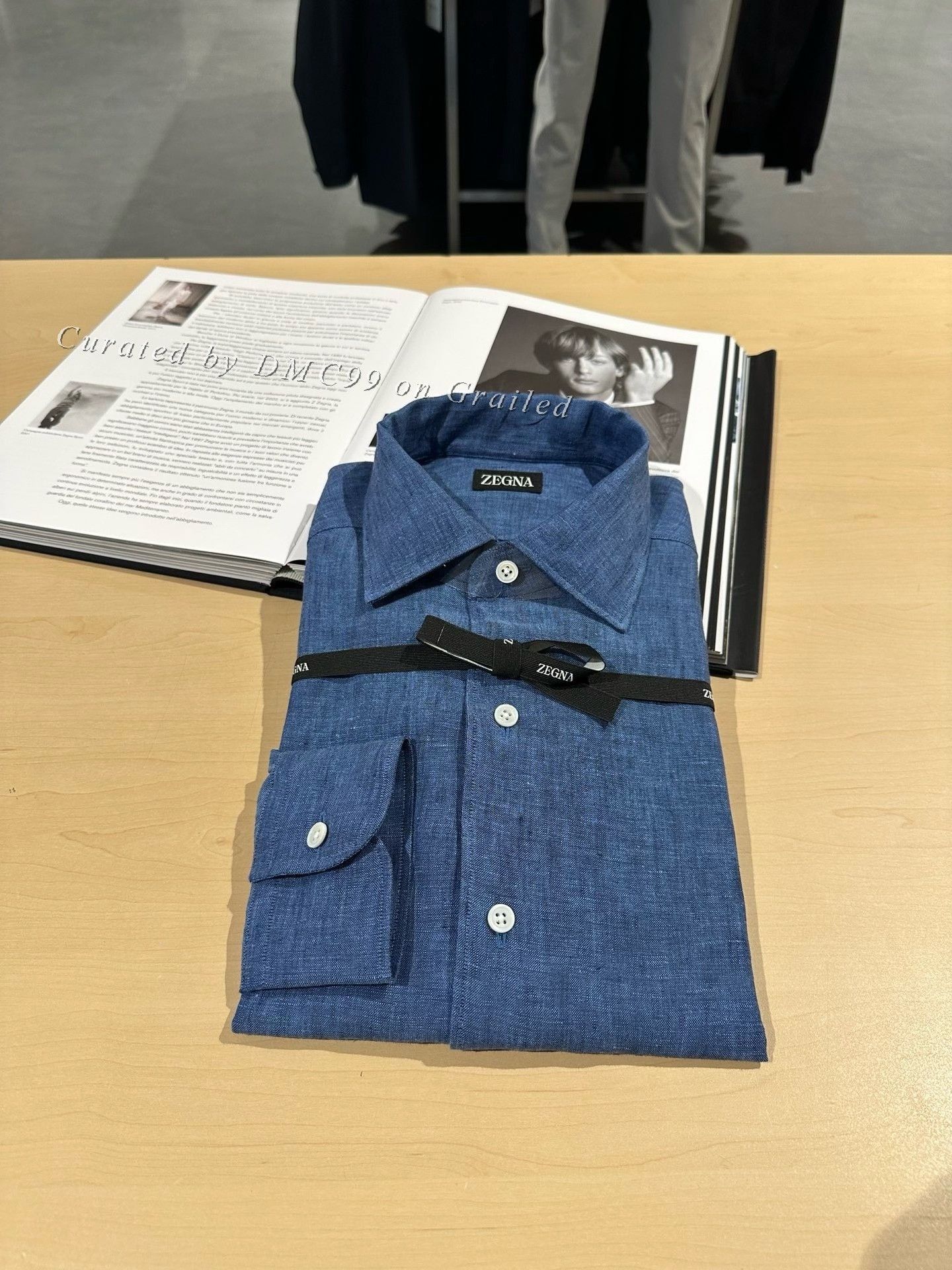 Ermenegildo Zegna Zegna Men's Blue Linen Standard Shirt Size US M / EU 48-50 / 2 - 1 Thumbnail