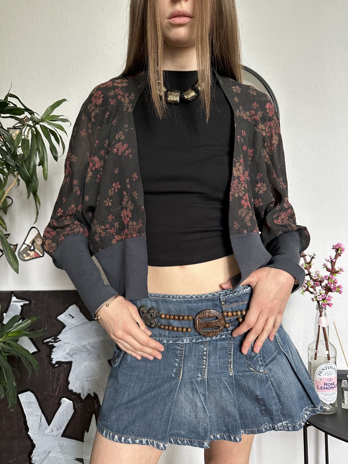 Designer × Vintage Crea Concept Vintage Floral Merino Wool Bolero Cardigan Size XS / US 0-2 / IT 36-38 - 7 Thumbnail