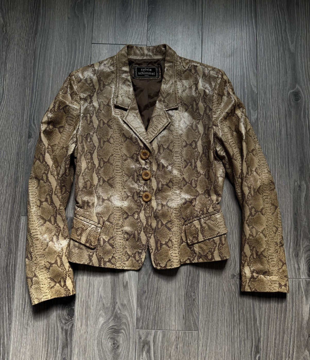 Vintage Sylvie Schimmel Paris Leather Python-print Jacket 42 Size M / US 6-8 / IT 42-44 - 2 Thumbnail