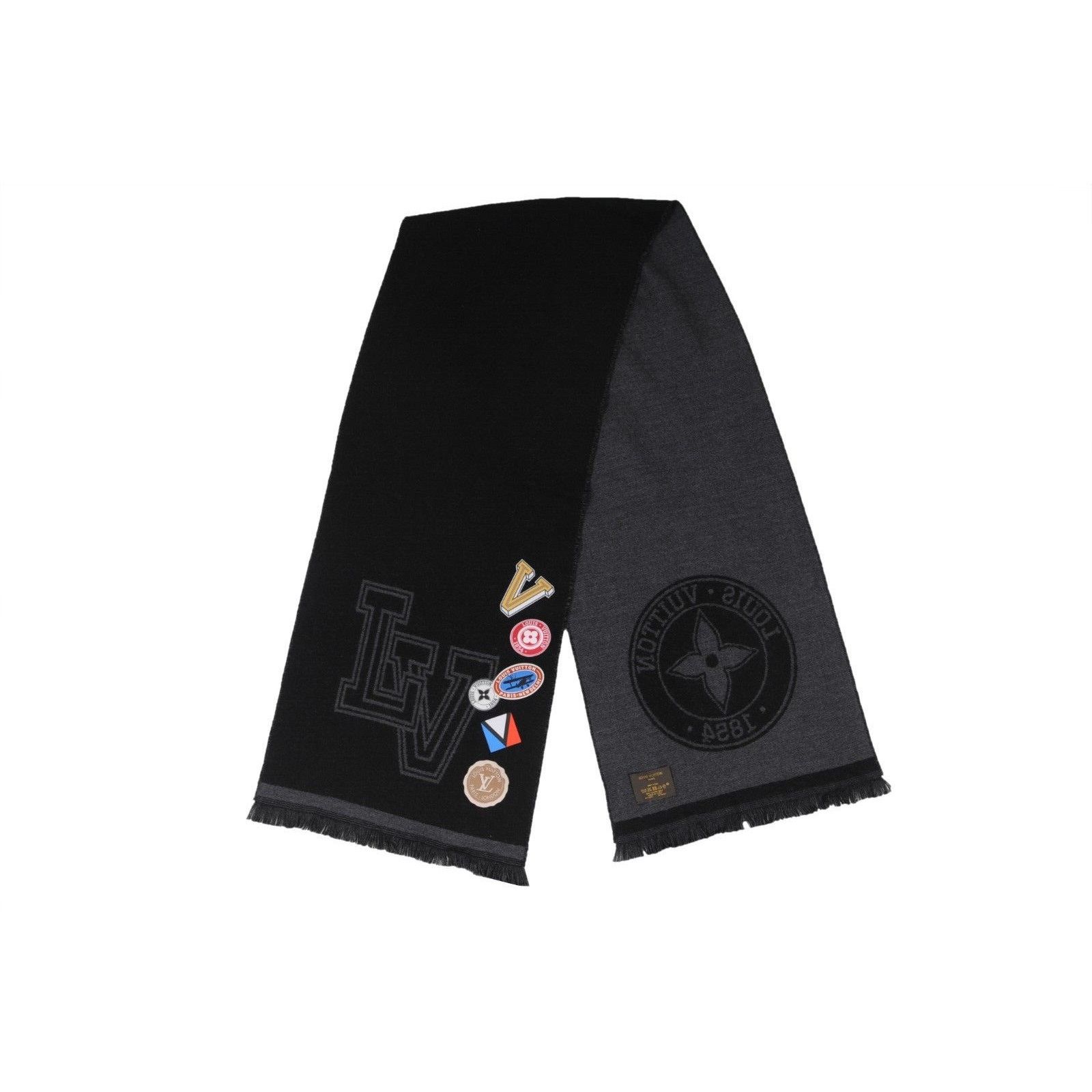 Louis Vuitton Lv Logo College University League Fringe Scarf Gray Black Size ONE SIZE - 13 Thumbnail