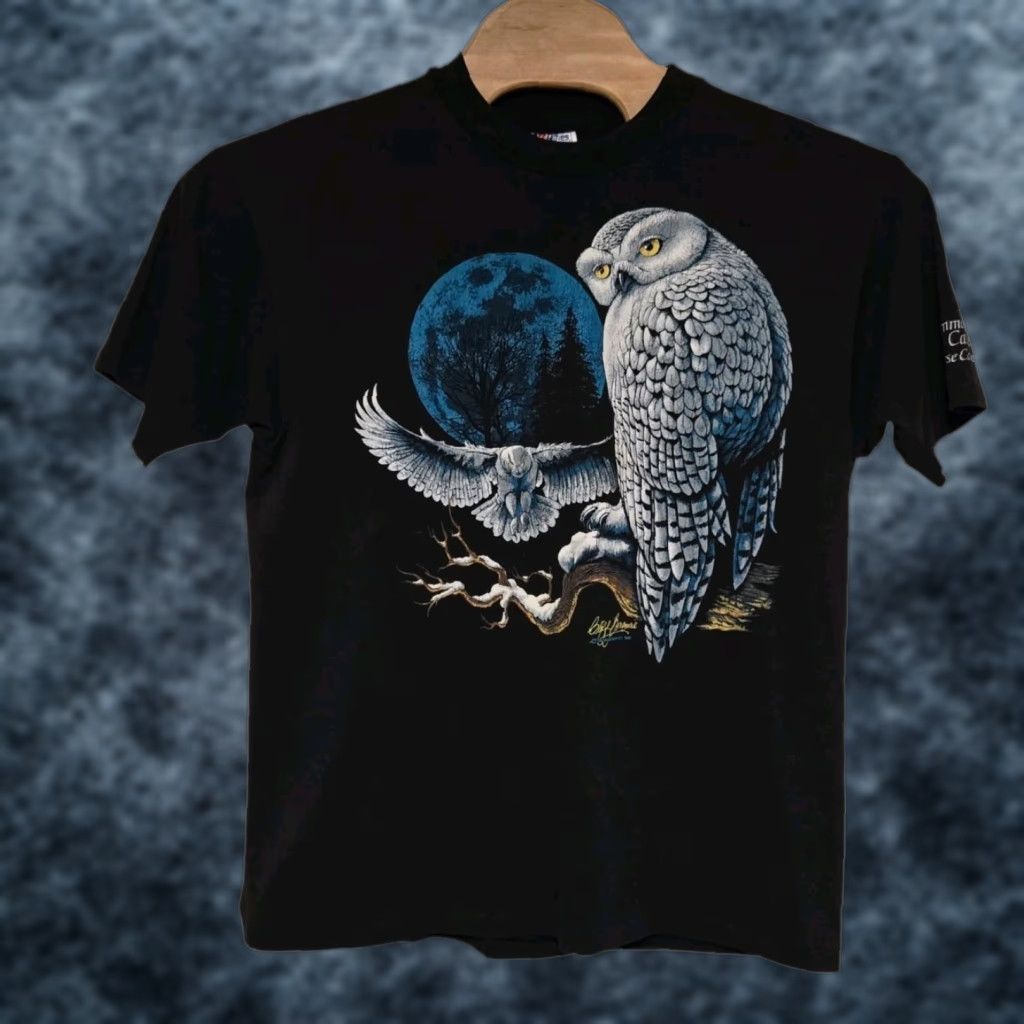 Vintage VINTAGE Single T-Shirt Nature Owl 90s Black XL Mens Short Sleeve | KY Snowy Cave Horse Cave KY Size US XL / EU 56 / 4 - 1 Thumbnail