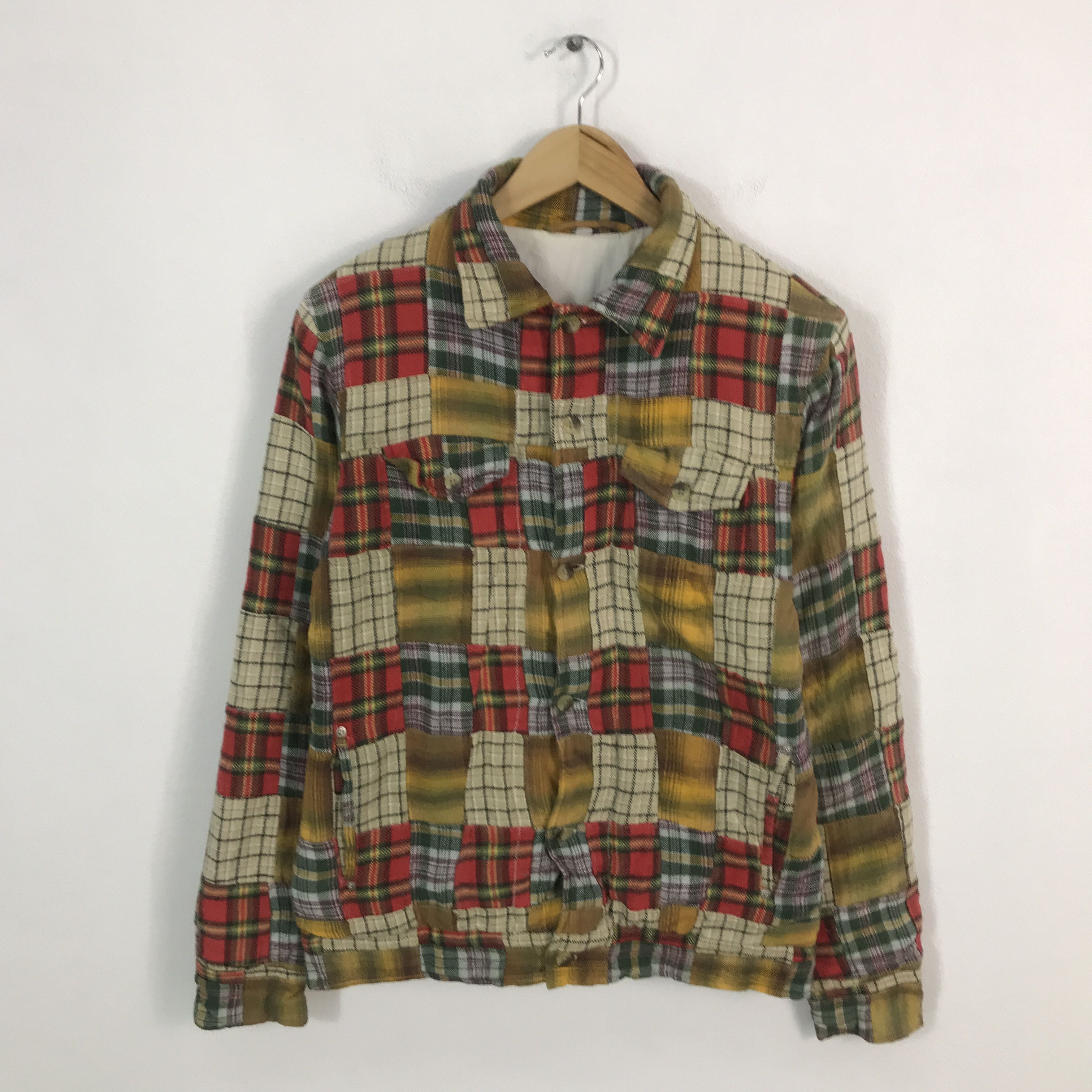 Vtg Japanese brand patchwork Tartan designs button jacket