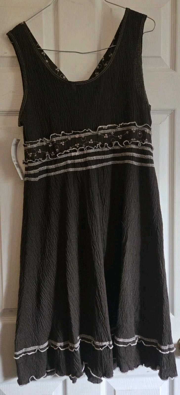 Element Elementz Mocha Brown Sleeveless Dress White Embroidery Size L / US 10 / IT 46 - 8 Thumbnail