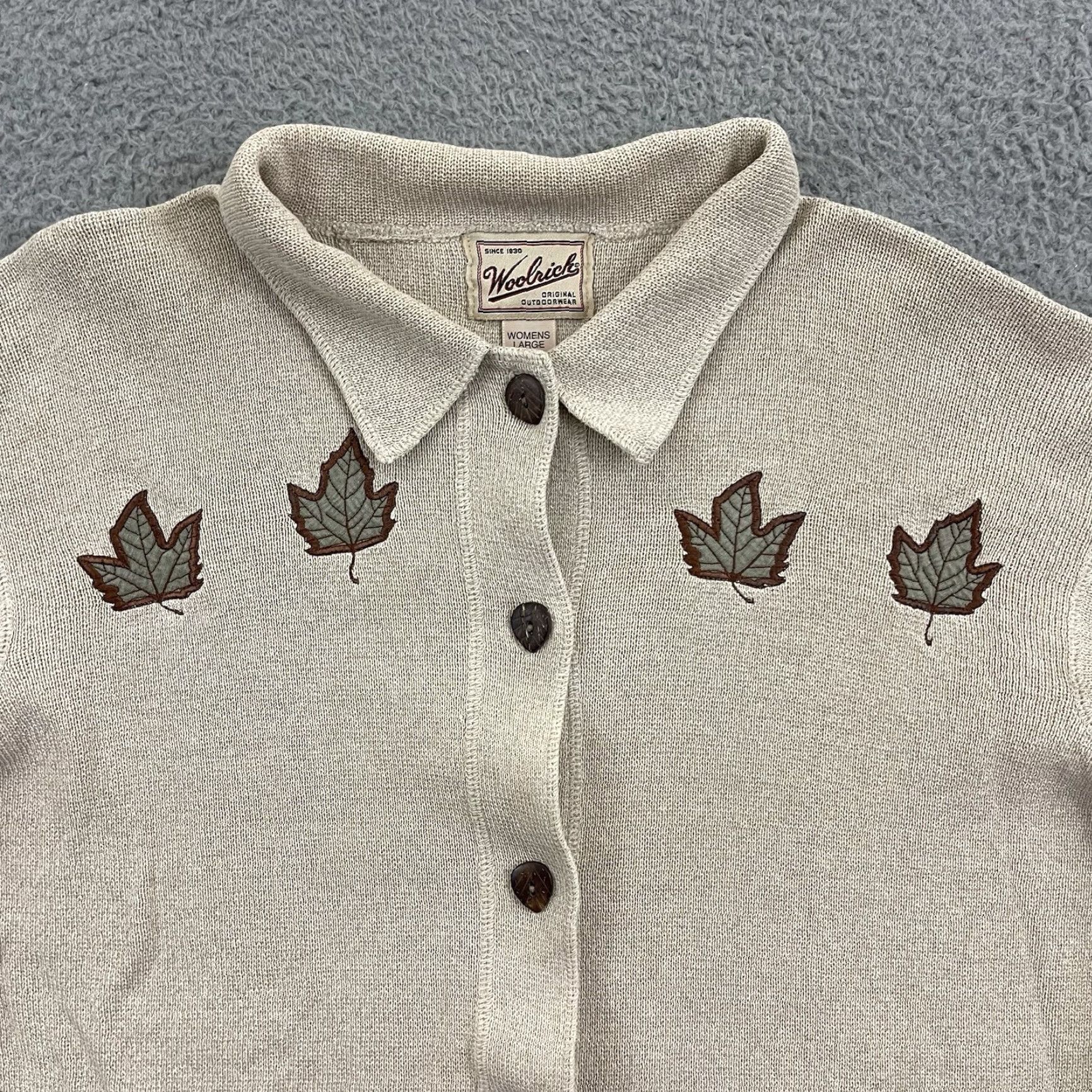 Vintage VINTAGE Woolrich Cardigan Sweater Women Large Casual Knit Button Collared Ivory Geometric 80s 90s Size M / US 6-8 / IT 42-44 - 3 Thumbnail