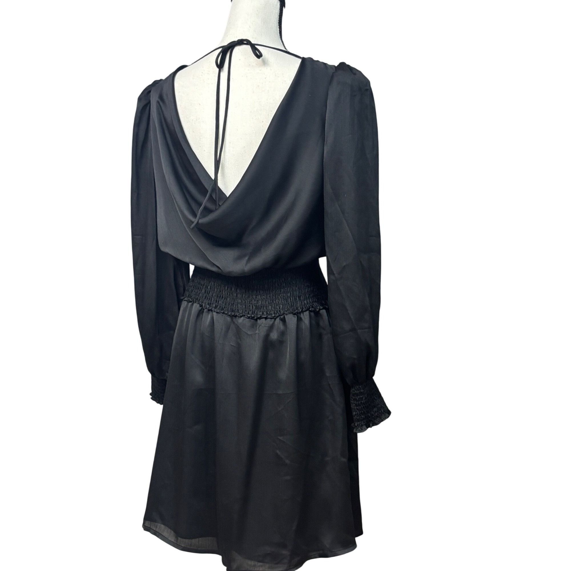 Other LEYDEN Womens Black SatinSmocked Cowl-Back Dress, Black, XL Size XL / US 12-14 / IT 48-50 - 4 Thumbnail