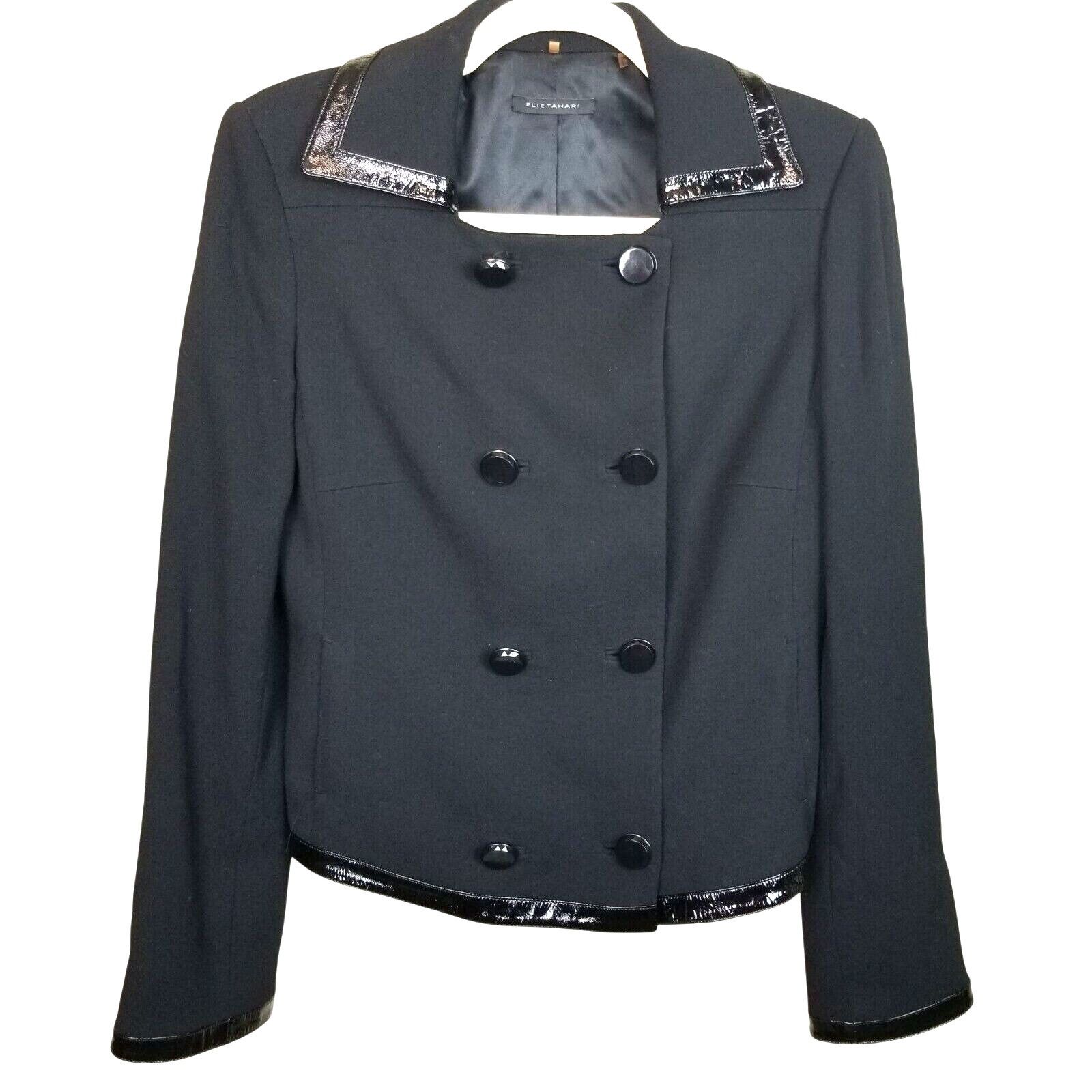Elie Tahari Elie Tahari Womens Virgin Wool Blazer Leather Trim Size 6 Size M / US 6-8 / IT 42-44 - 1 Thumbnail