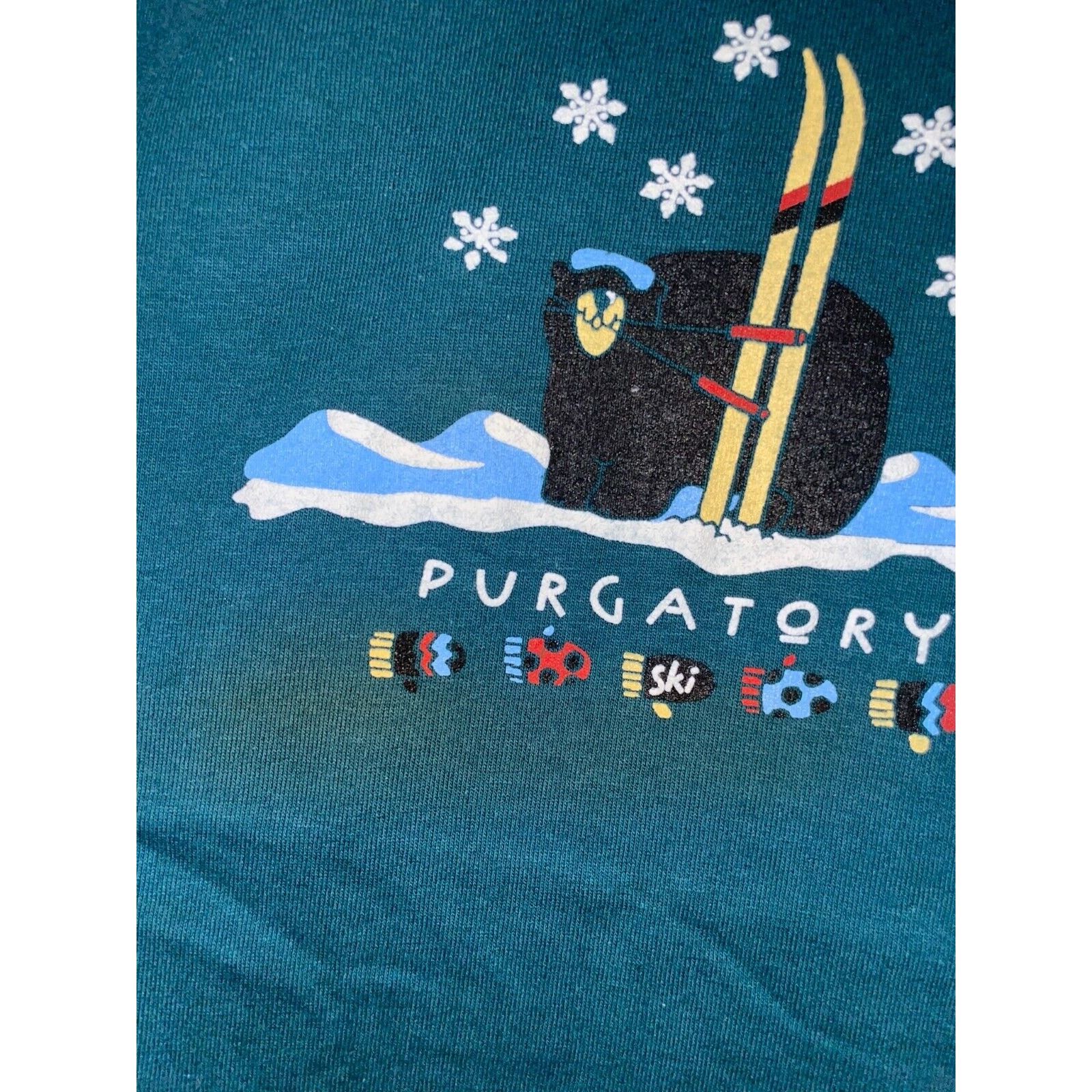 Vintage 90s Youth Shirt Purgatory Bear Ski Green Shirt Children Size L / US 10 / IT 46 - 3 Thumbnail