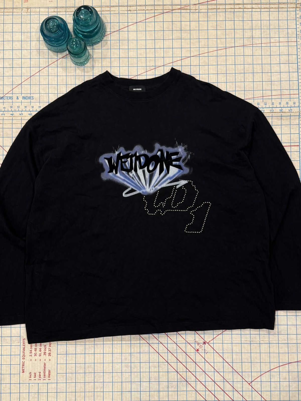 WE11DONE WE11DONE Crystal Logo Long Sleeve Black Mens MediumOversized Size US M / EU 48-50 / 2 - 2 Thumbnail