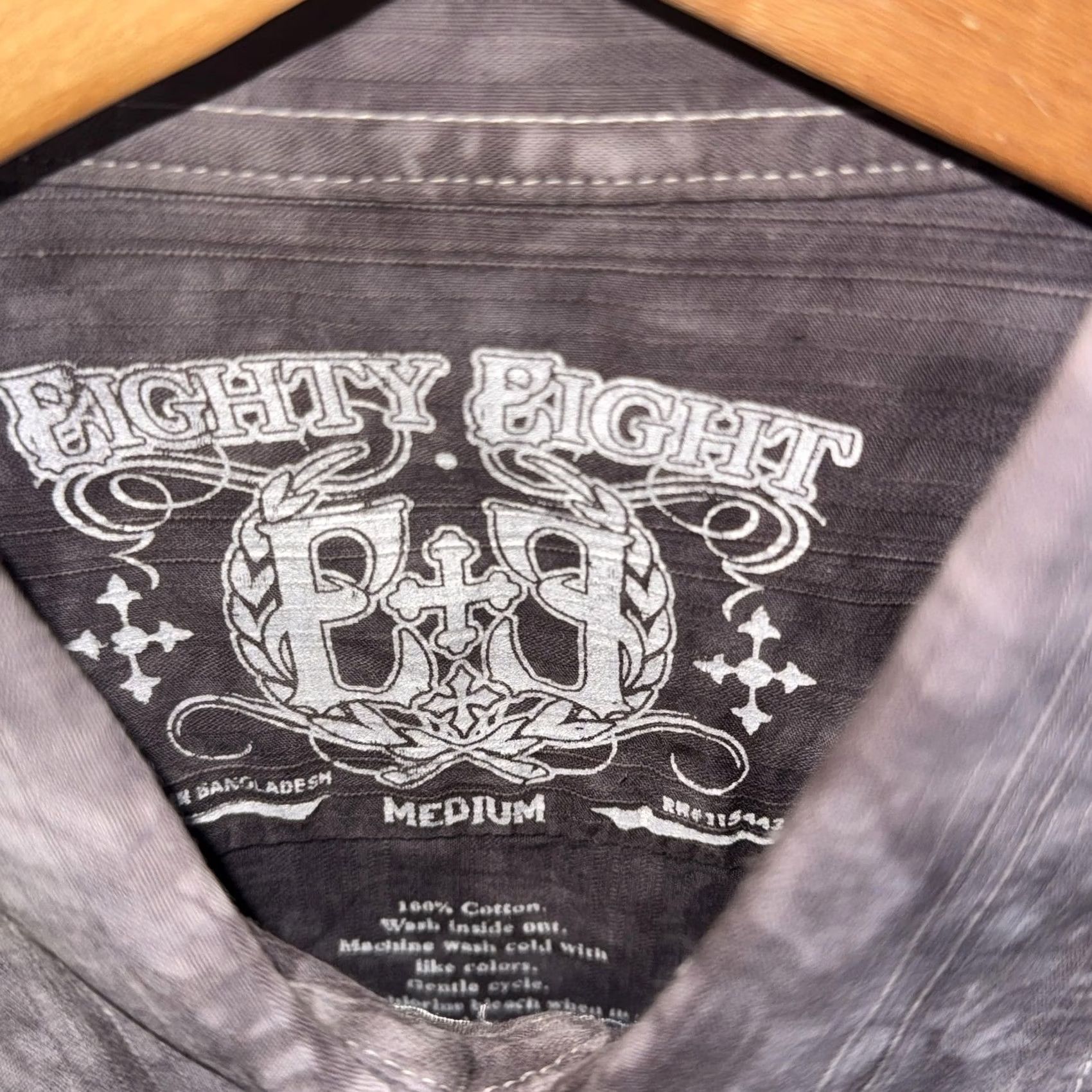 Vintage VINTAGE Eighty Eight Shirt Mens Medium Gray Tie Dye Button Down Fleur de Lis Wings Print Size US M / EU 48-50 / 2 - 5 Thumbnail