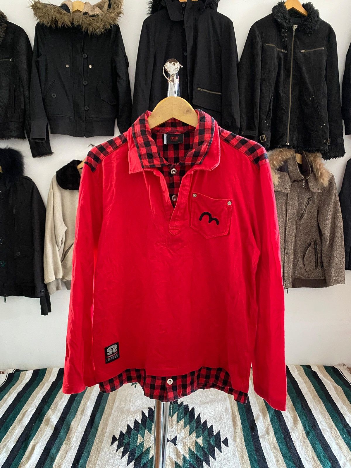Japanese Brand Vintage Evisu Genes Big Logo Embroidered Mock Layered Shirt Size US L / EU 52-54 / 3 - 2 Thumbnail