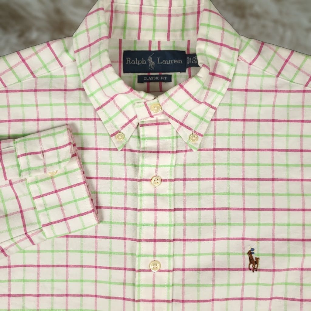 Ralph Lauren Ralph Lauren Shirt Mens 15.5 Green Pink Check Pony Dress Button Up Long Sleeve Size 42R - 1 Thumbnail