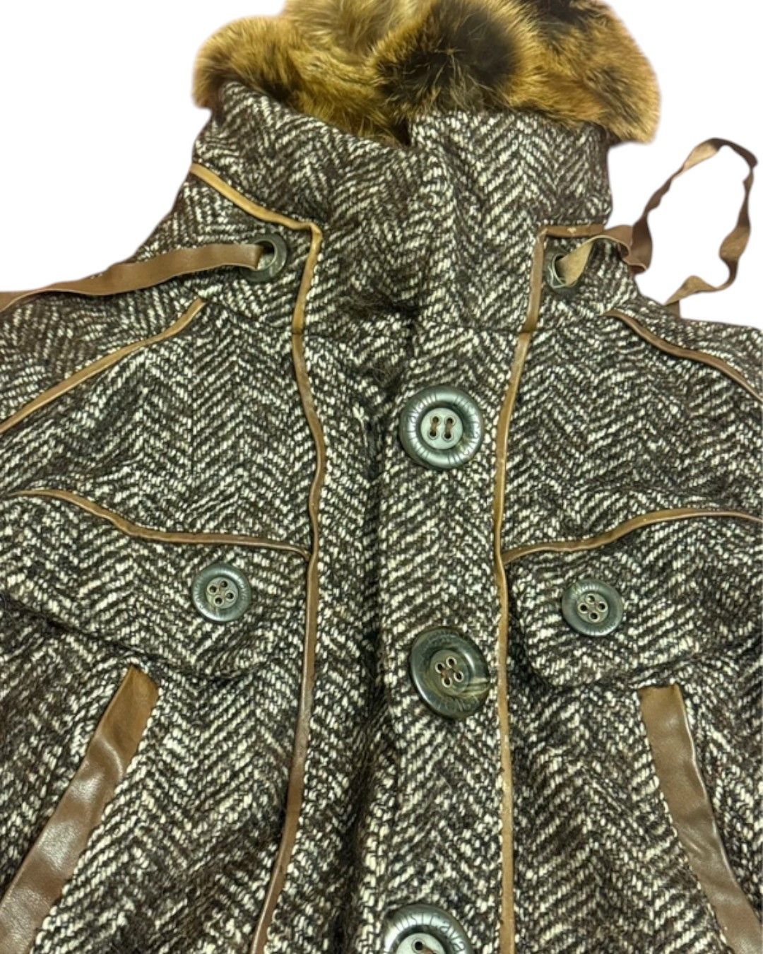 Roberto Cavalli FOX FUR COLLAR TWEED COAT JACKET Size M / US 6-8 / IT 42-44 - 3 Thumbnail