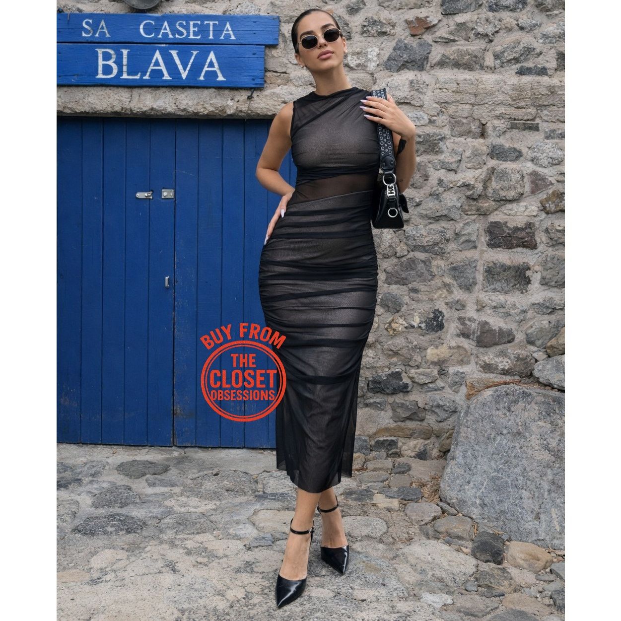 ZARA Black Draped Midi Dress NWT