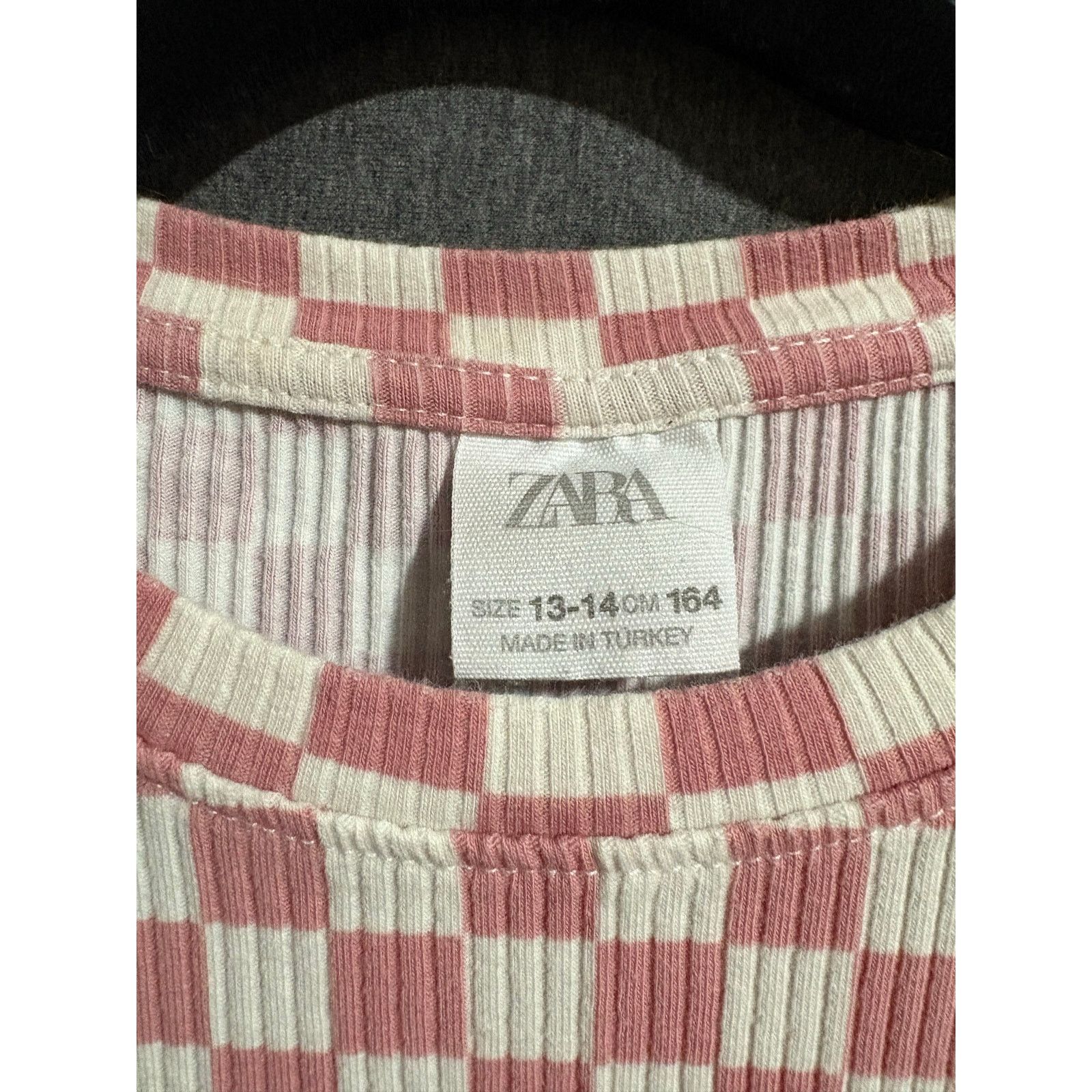 Zara ZARA | Girl's Youth Pink White Checkered T-Shirt | 13-14 Size XL / US 12-14 / IT 48-50 - 3 Thumbnail