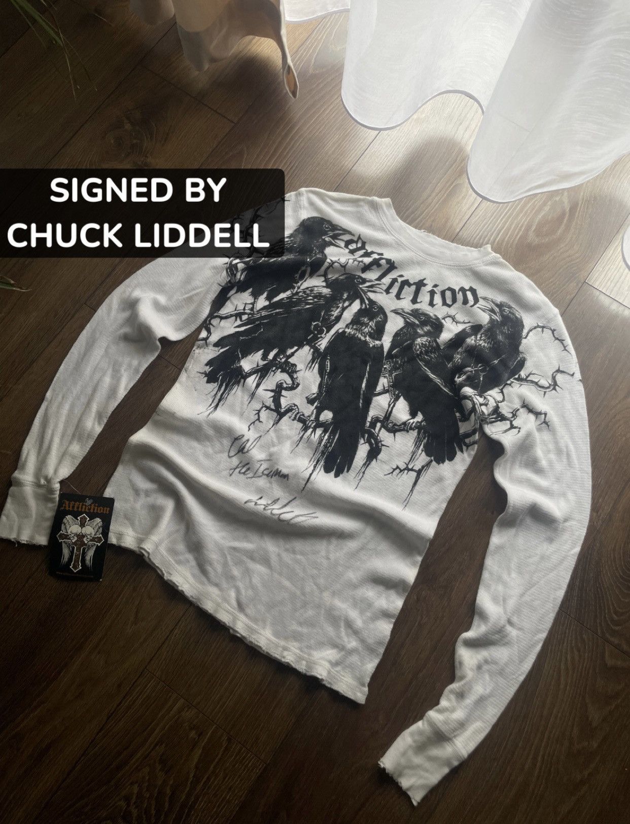 Affliction Affliction white crows longsleeve with Chuck Liddel sign Size US S / EU 44-46 / 1 - 1 Thumbnail