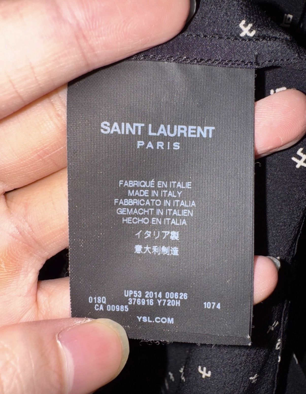 Saint Laurent Paris Saint Laurent 15SS Runway Shiny Silk Geometric Symbol Shirt Size US M / EU 48-50 / 2 - 7 Thumbnail