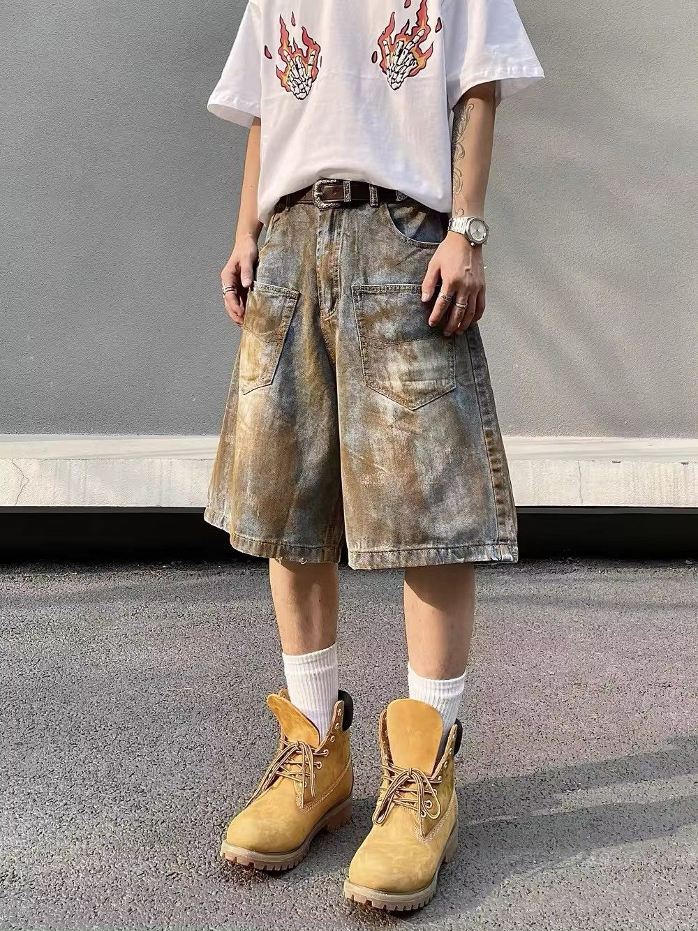 Designer × Vintage Dirty Washed Design Multiple Pockets Jorts Shorts y2k Size US 31 - 1 Thumbnail