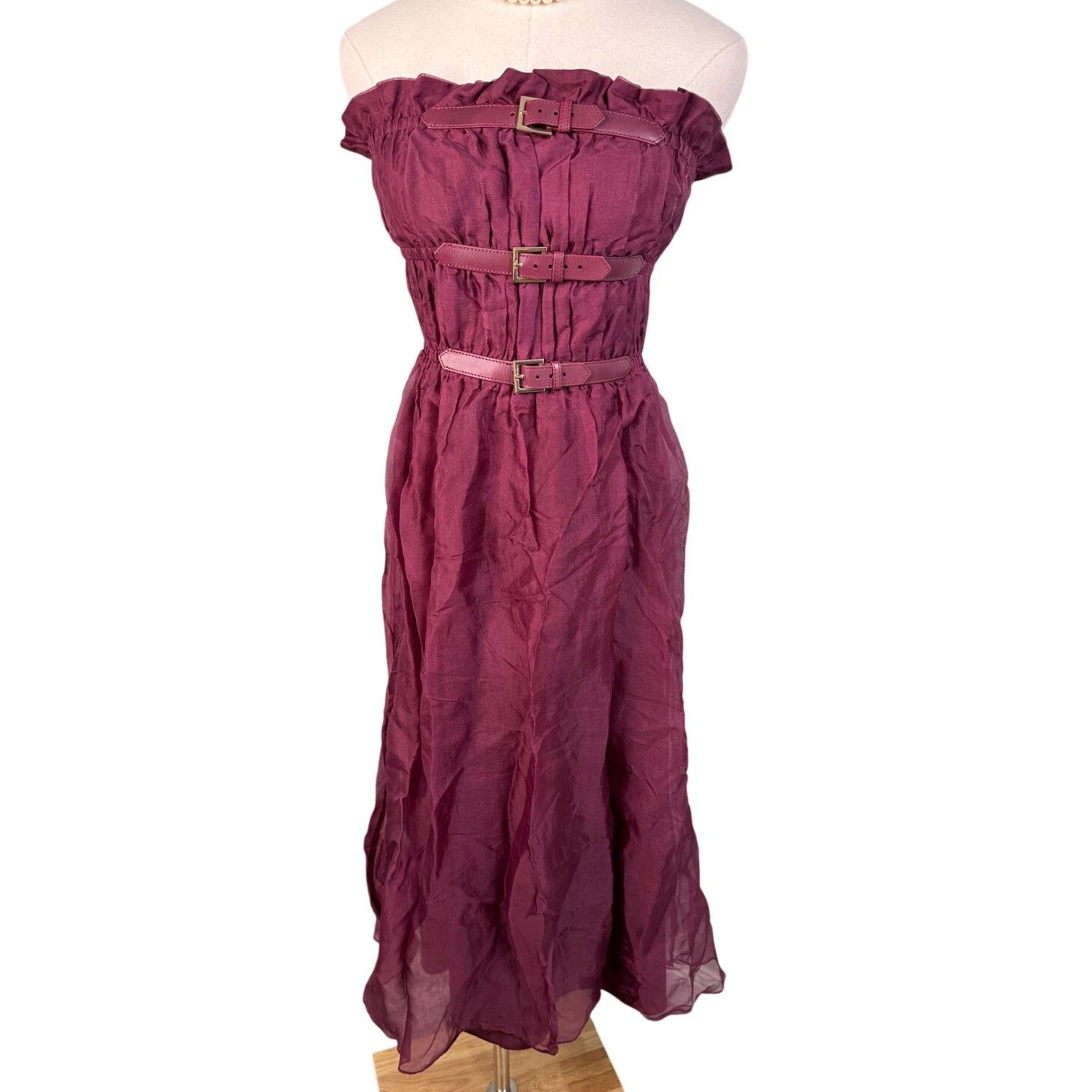 Cynthia Rowley Cynthia Rowley Buckle Up Silk Organza Dress burgundy size M Size M / US 6-8 / IT 42-44 - 7 Thumbnail