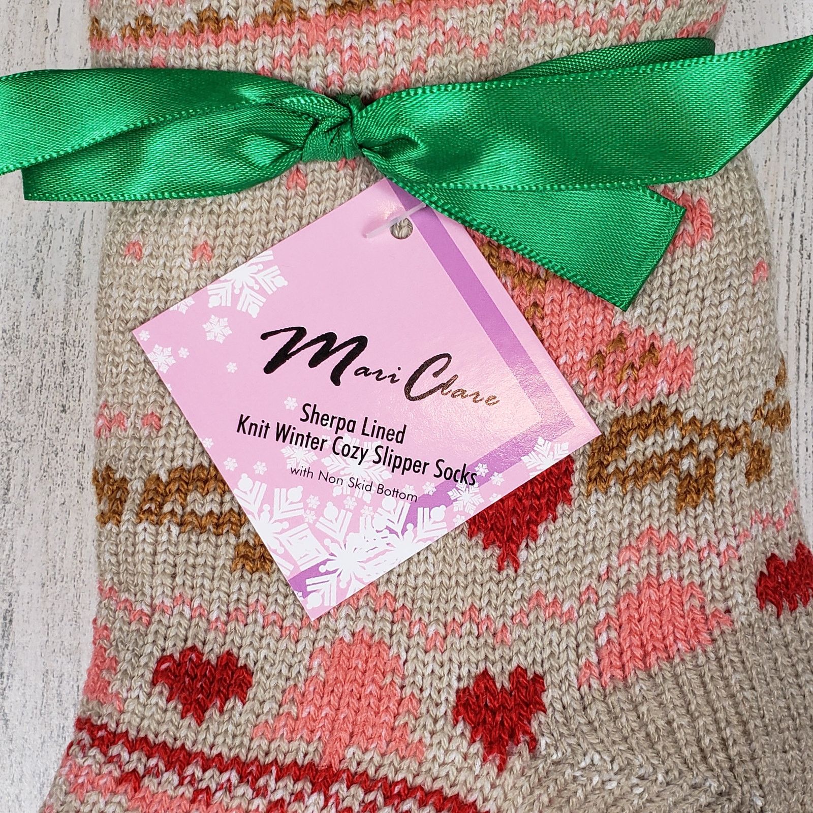 Other NWT Mari Clare Sherpa Line Knit Winter No-Slip Slipper Socks Size ONE SIZE - 4 Thumbnail