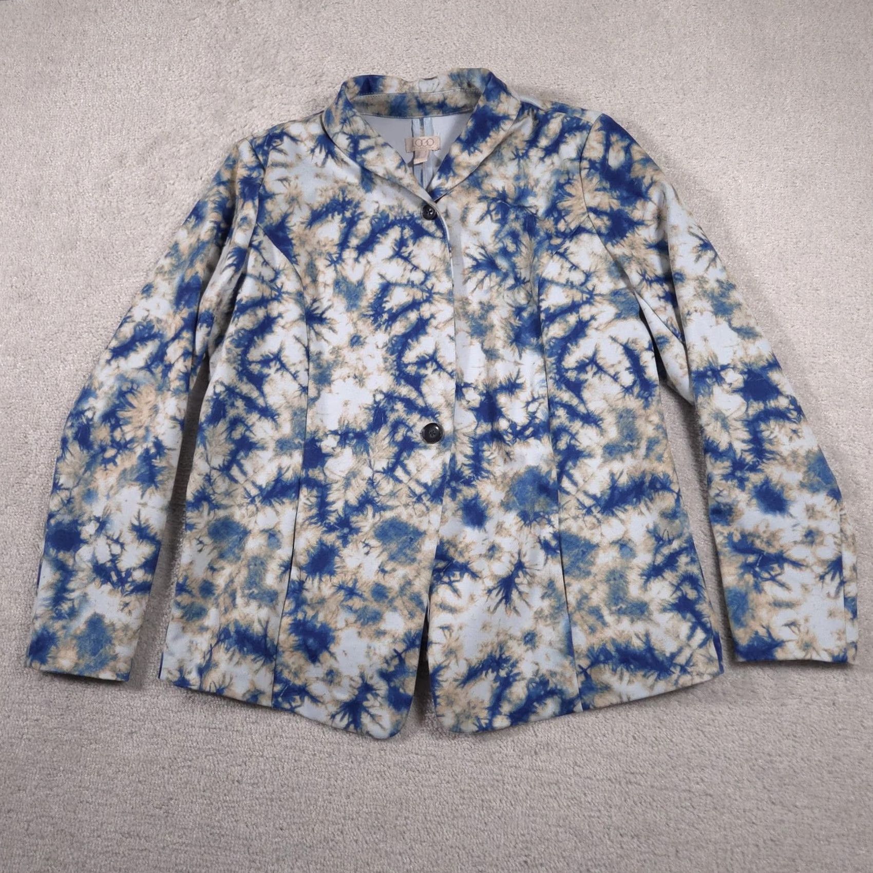Vintage LOGO by Lori Goldstein Blazer Womens M Blue Beige Tie-Dye Stretch Knit Size M / US 6-8 / IT 42-44 - 2 Thumbnail