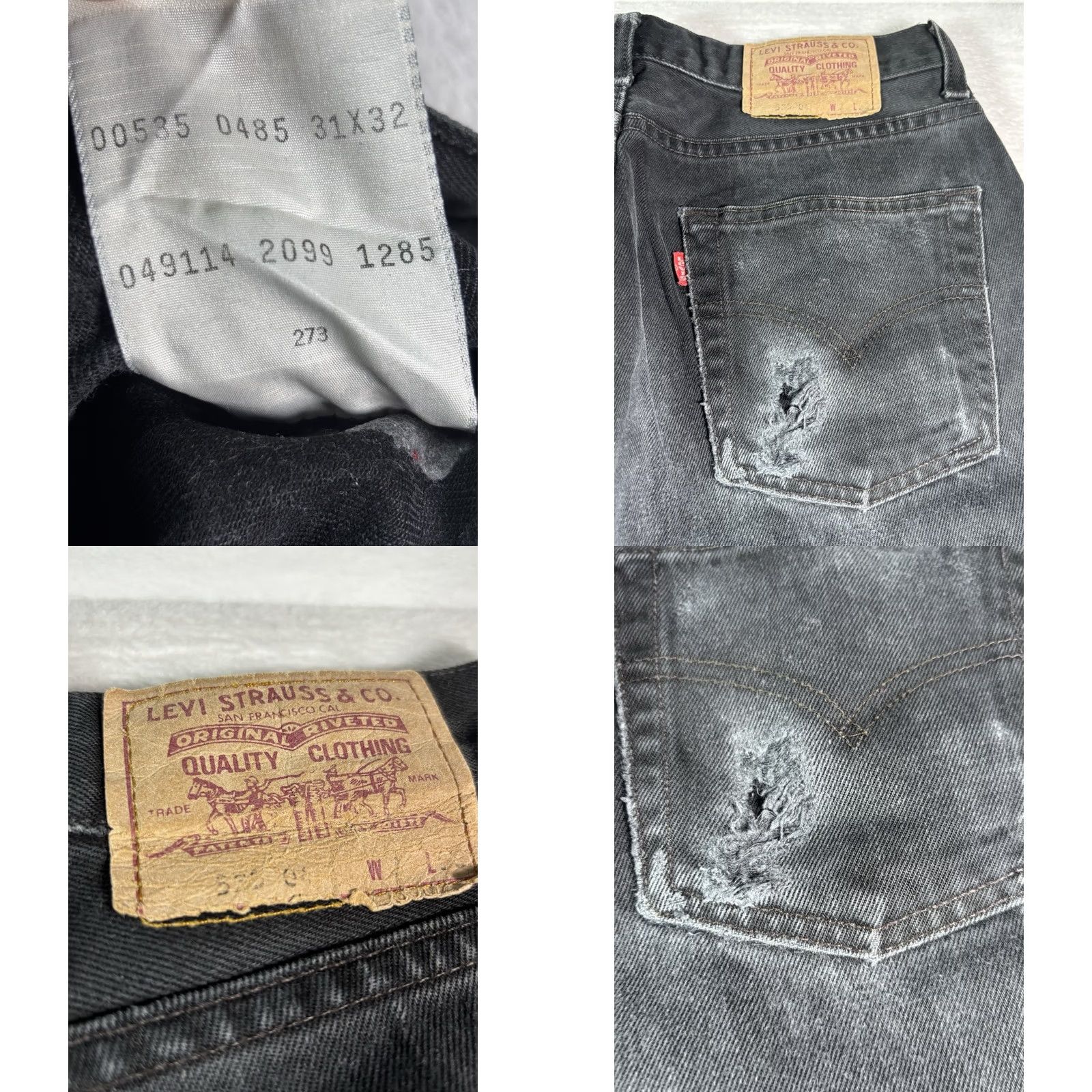 Levi's VINTAGE Levi's 535 Jeans Men 31x32 Black Button Fly Distressed 90s Straight 5-Pocket Denim Regular Mens Size US 31 - 8 Thumbnail