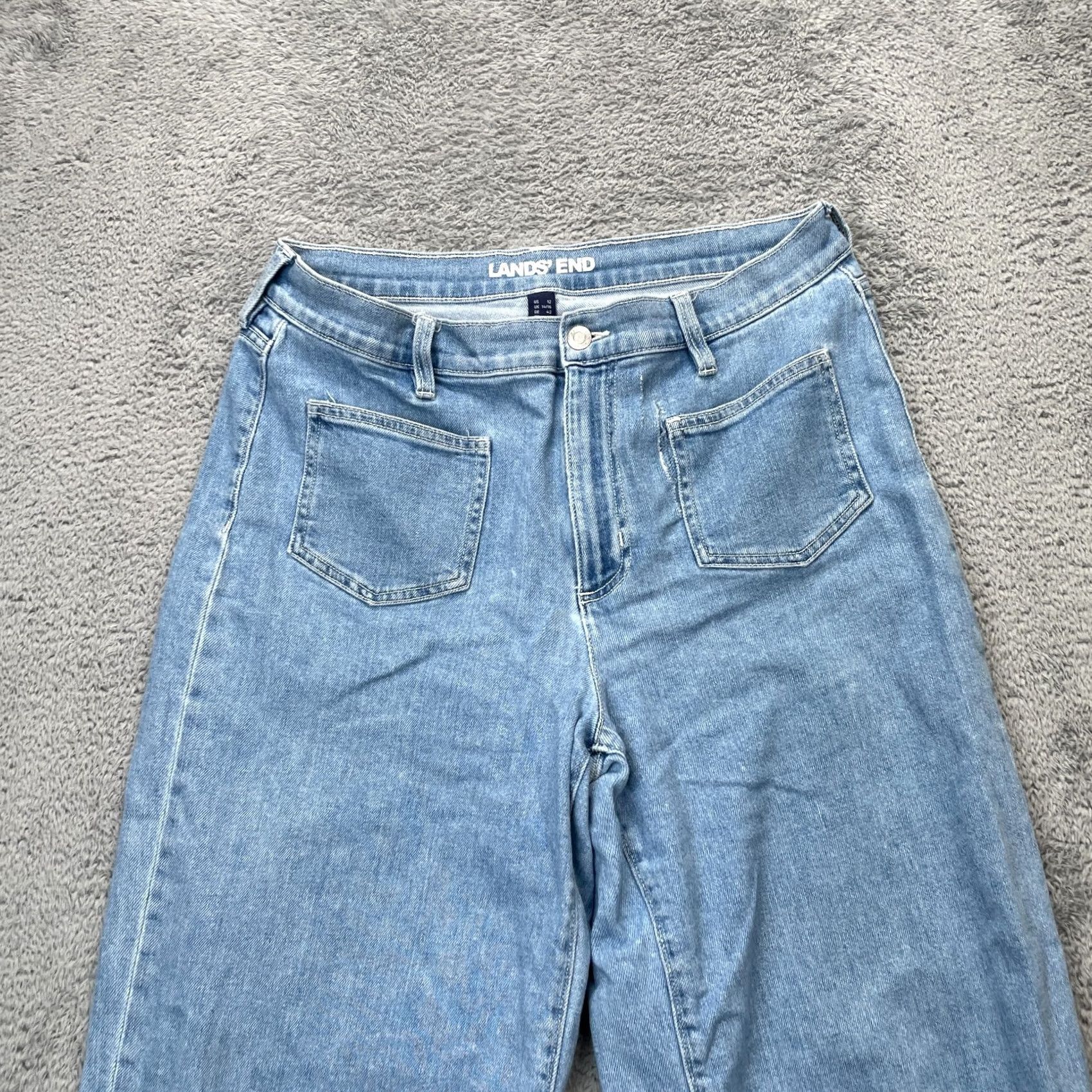 Lands' End Lands' End Jeans Womens 12 Blue Wide-Leg Cropped Denim Cotton Stretch Light Wash Regular Inseam 24in City Preppy Size 24" / US 00 / IT 34 - 6 Thumbnail