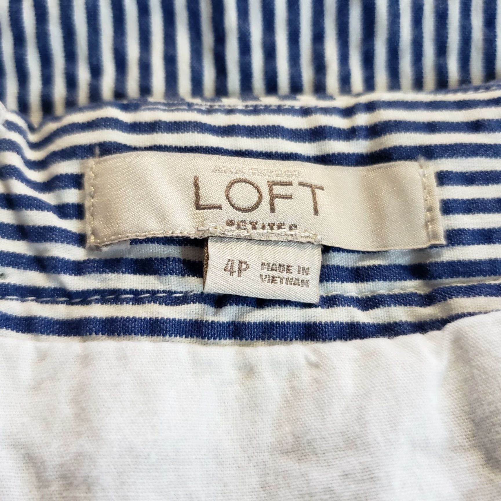 Loft Ann Taylor LOFT Womens Skirt Sz 4P Blue White Striped Seersucker Cotton Blend Size 27" / US 4 / IT 40 - 3 Thumbnail