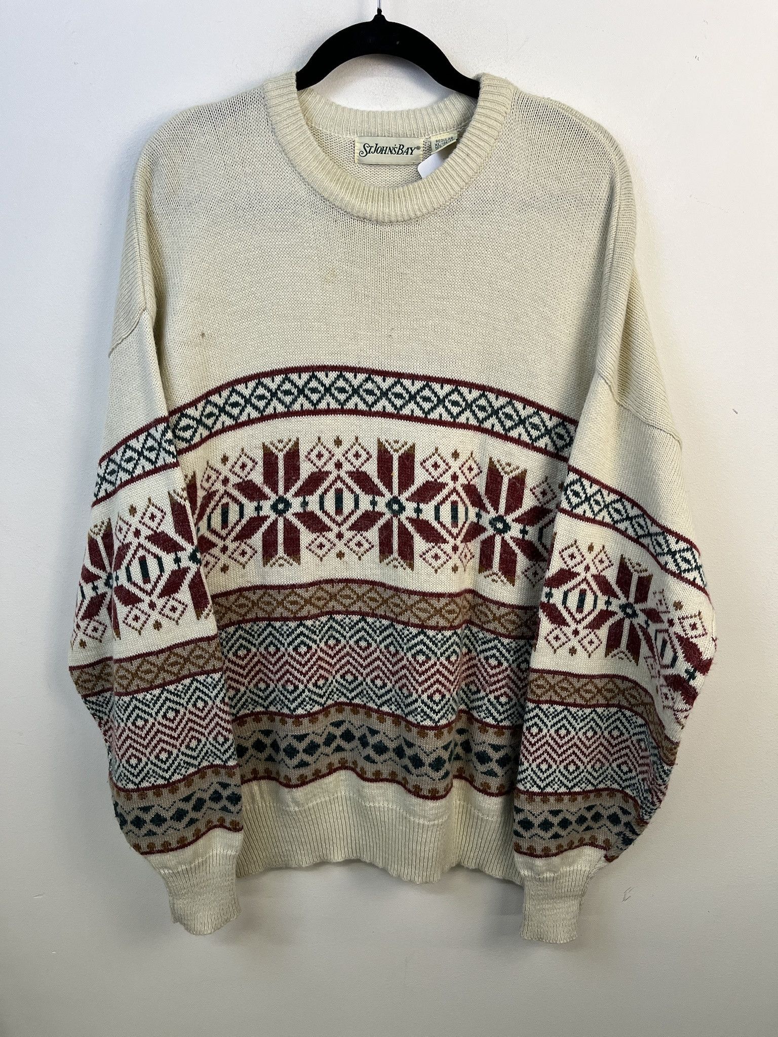 Vintage Vintage Knit Sweater 1990s Thick Knit St Johns Bay Snowflake Hypno Stripe Knit Sweater Size XL Size US XL / EU 56 / 4 - 1 Thumbnail
