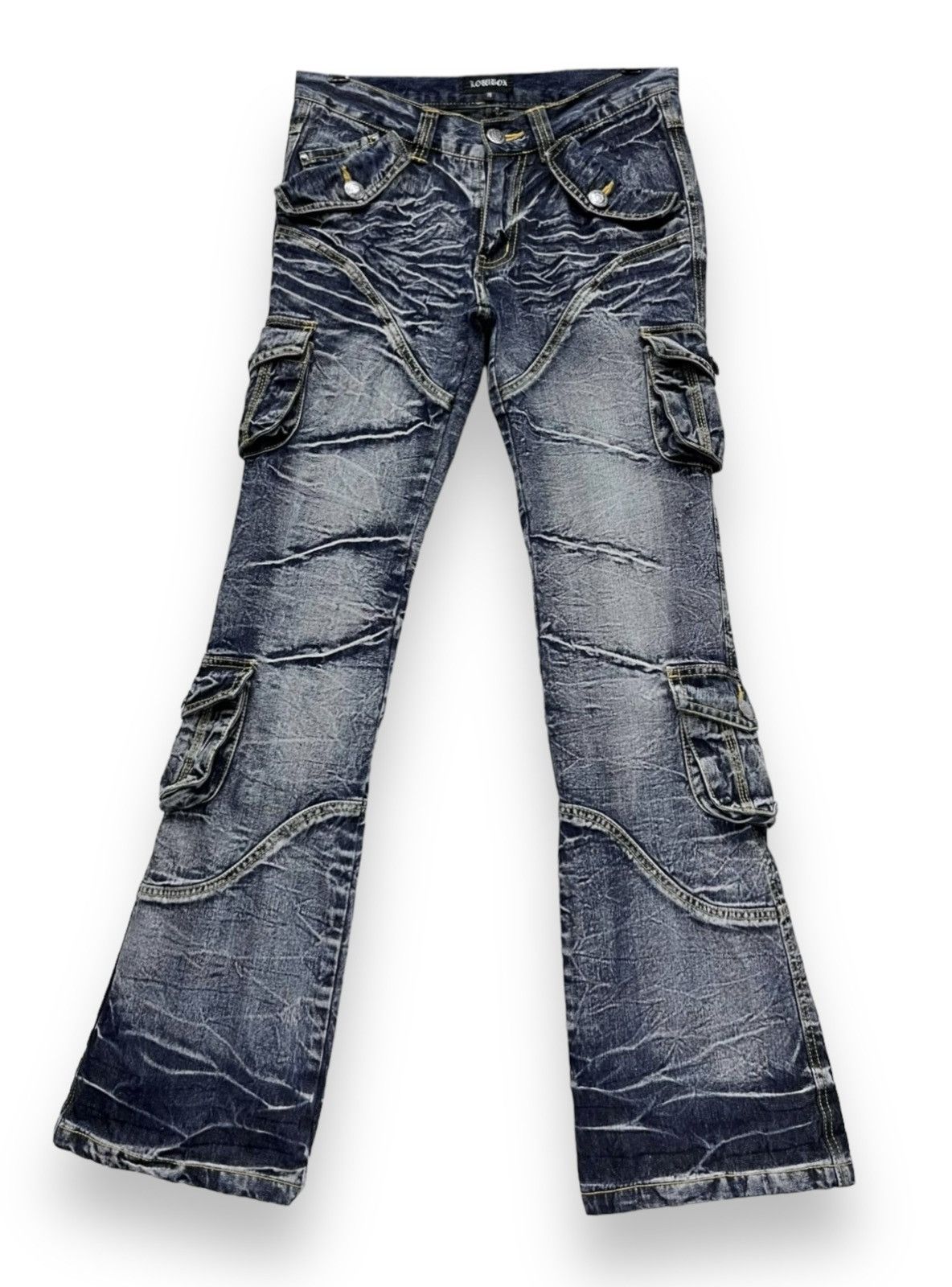 LOWBOX 🔥LOWBOX Distressed Whiskered Multipocket Punk Flare Denim Size US 29 - 2 Thumbnail