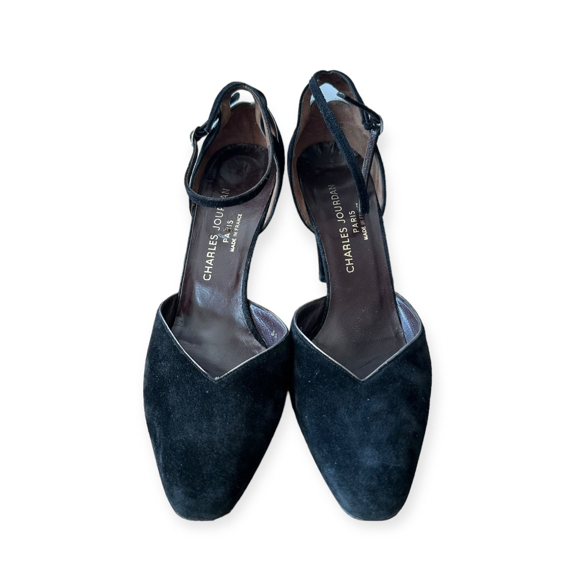 Charles Jourdan Vintage Charles Jourdan Black Suede Ankle Strap Pumps, 8.5 Size US 8.5 / IT 38.5 - 4 Thumbnail
