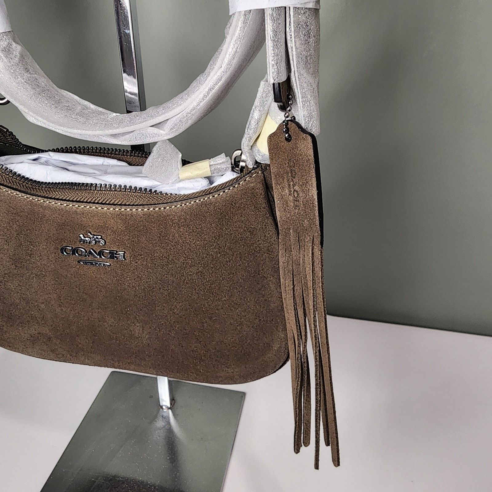 Coach NWT Coach CCE42 Teri Mini Crossbody Bag In Suede Army Green Size ONE SIZE - 2 Thumbnail