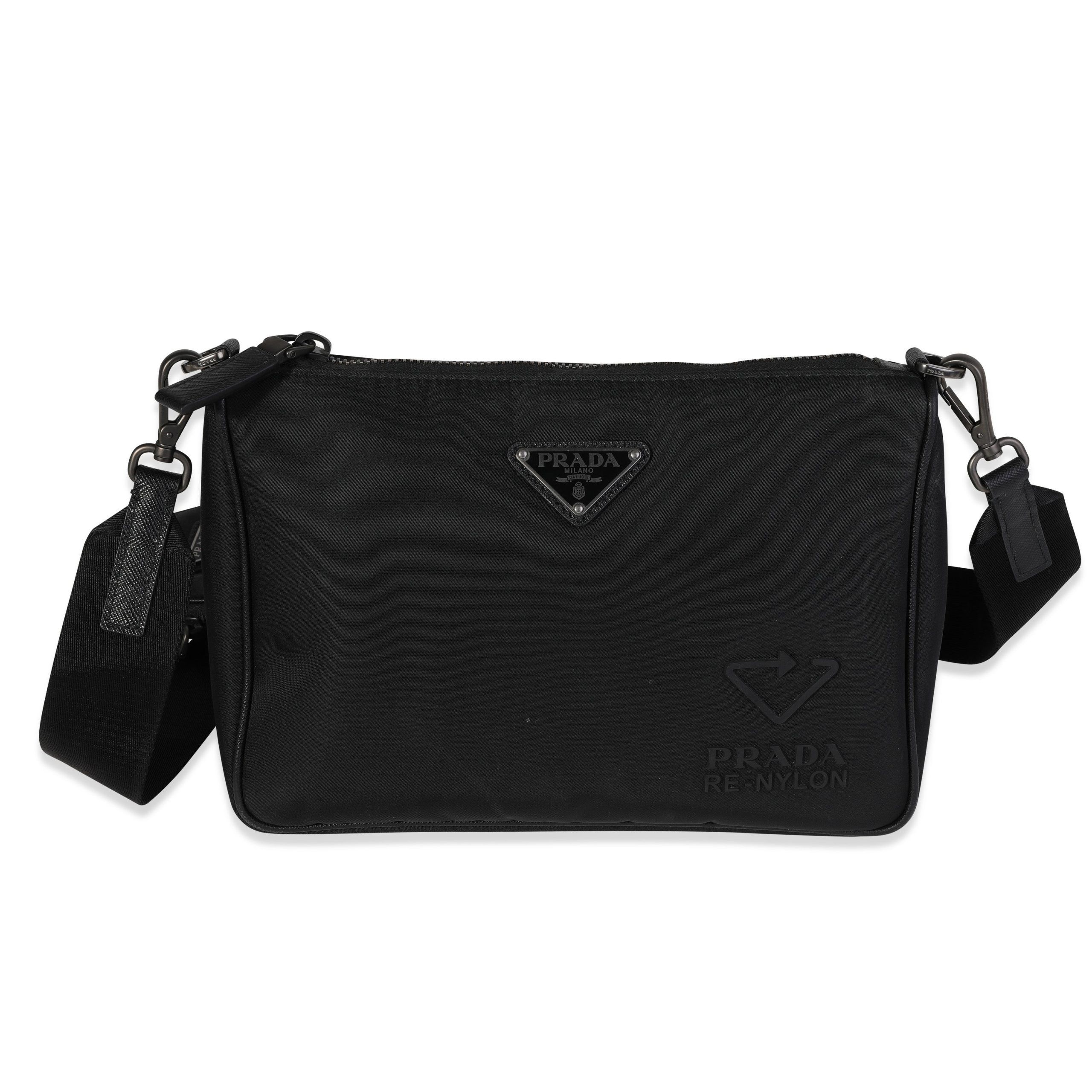 image of Prada Black Re-Nylon & Saffiano Leather Trim Shoulder Bag, Women's