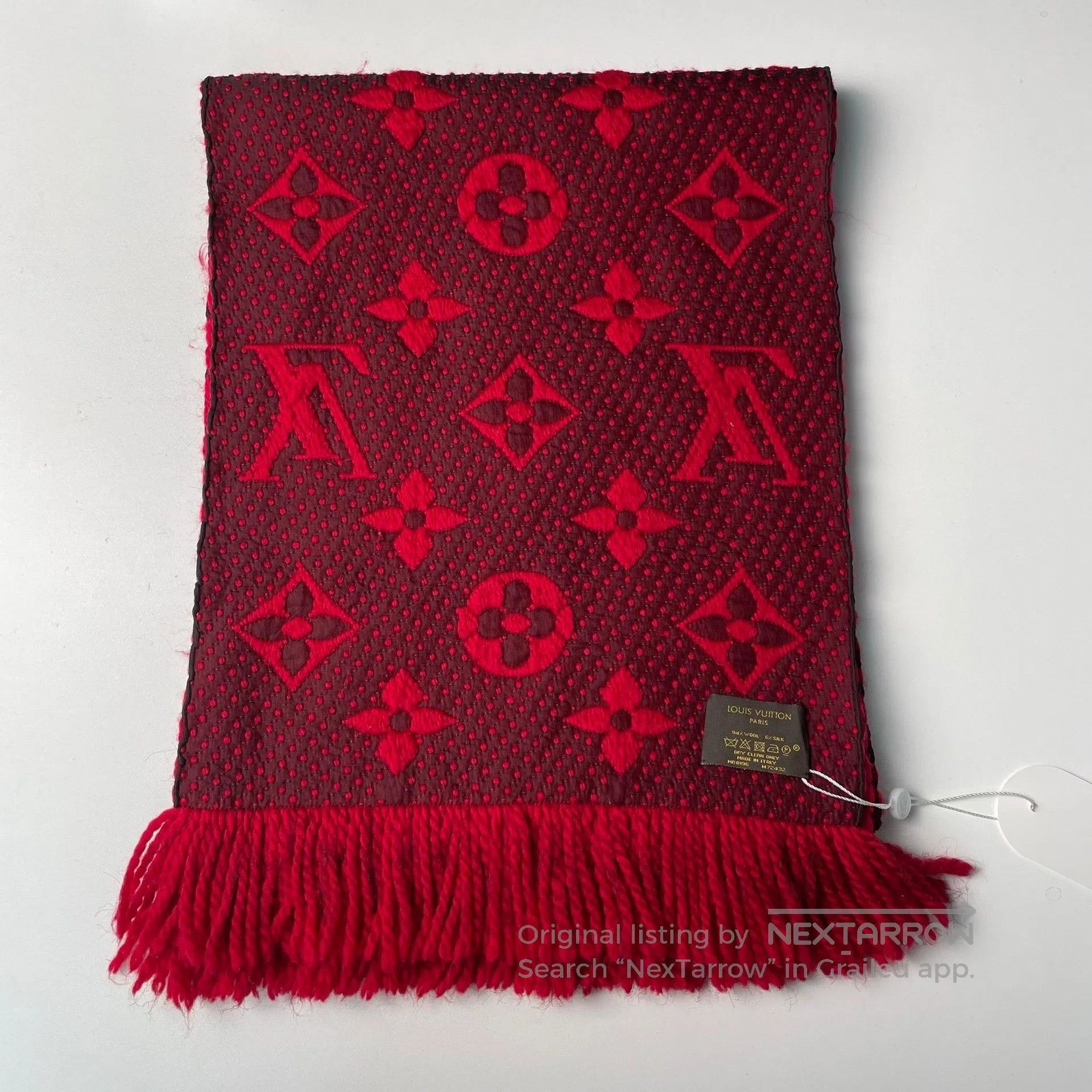 Louis Vuitton Louis Vuitton Red Full Logo Wool Scarf| Size ONE SIZE - 3 Thumbnail