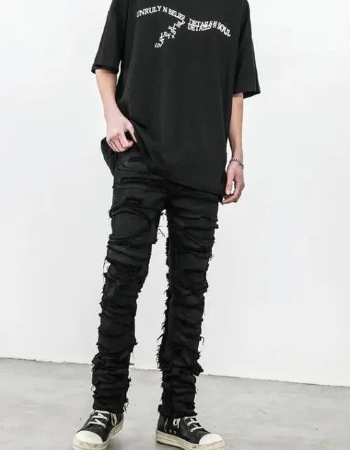 Jean Skinny Denim Jeans Heavy Destruction Ripped Size US 32 / EU 48 - 3 Thumbnail