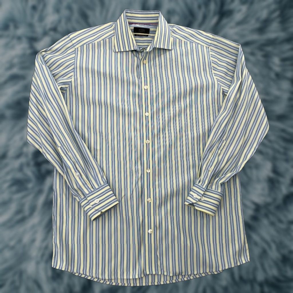 Eton VINTAGE Eton Dress Shirt Men 16.5 Blue Stripe Long Sleeve Button Up Business Casual Formal Size US L / EU 52-54 / 3 - 1 Thumbnail