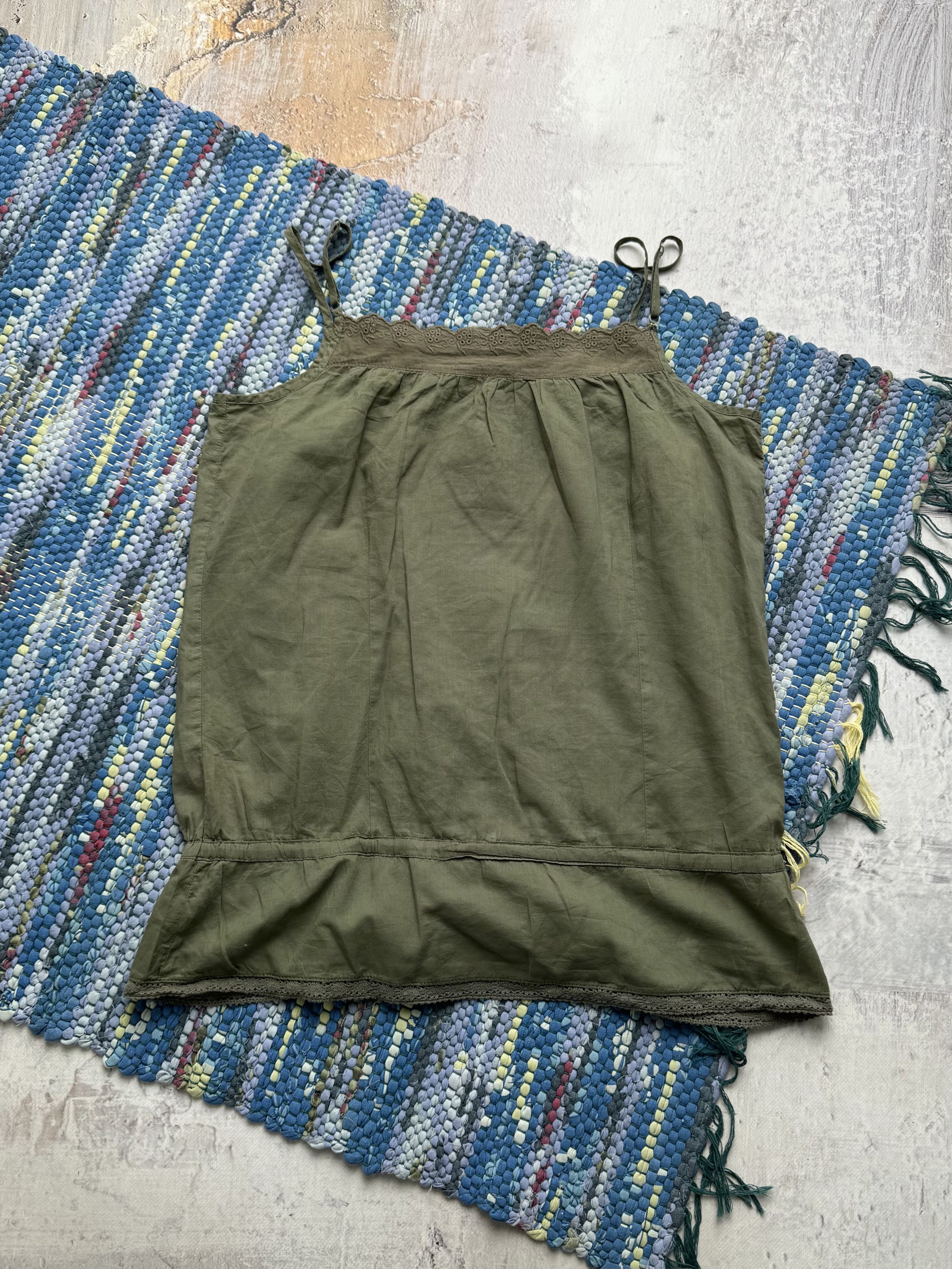 Vintage Vintage Khaki Cami Top Boho Embroidered Lace Trim Size M / US 6-8 / IT 42-44 - 4 Thumbnail