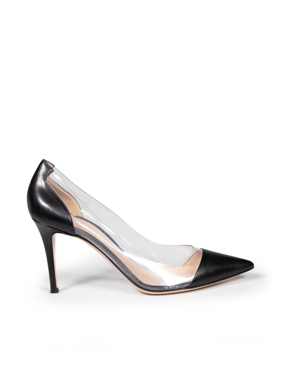 image of Gianvito Rossi Black Leather & Pvc Plexi Pumps Shoes, Women's (Size 9)