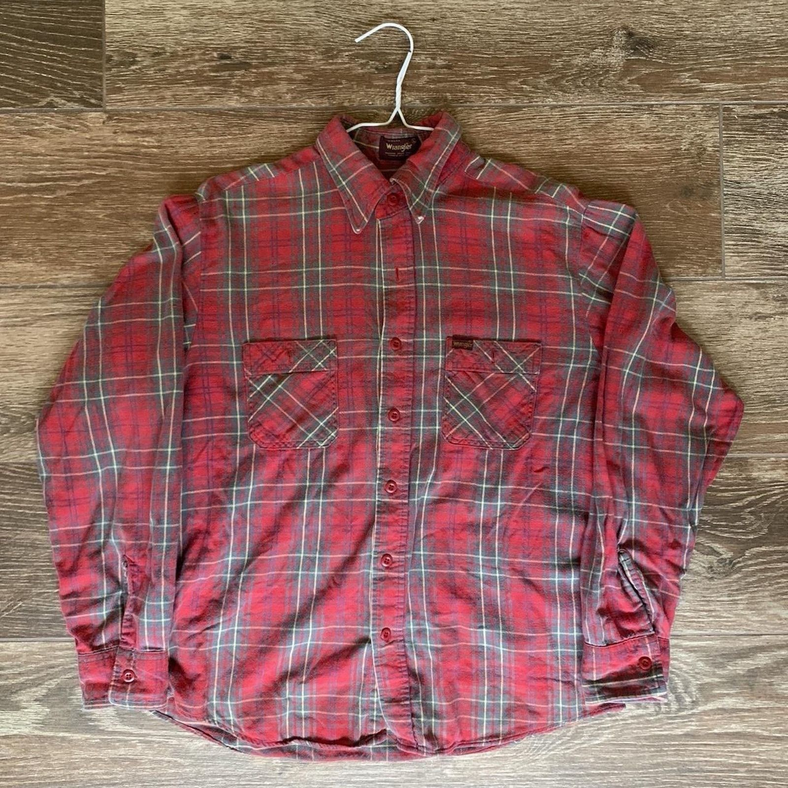 Wrangler Vtg 70s 80s Wrangler Made In USA Plaid Flannel Size Large Size US L / EU 52-54 / 3 - 1 Thumbnail