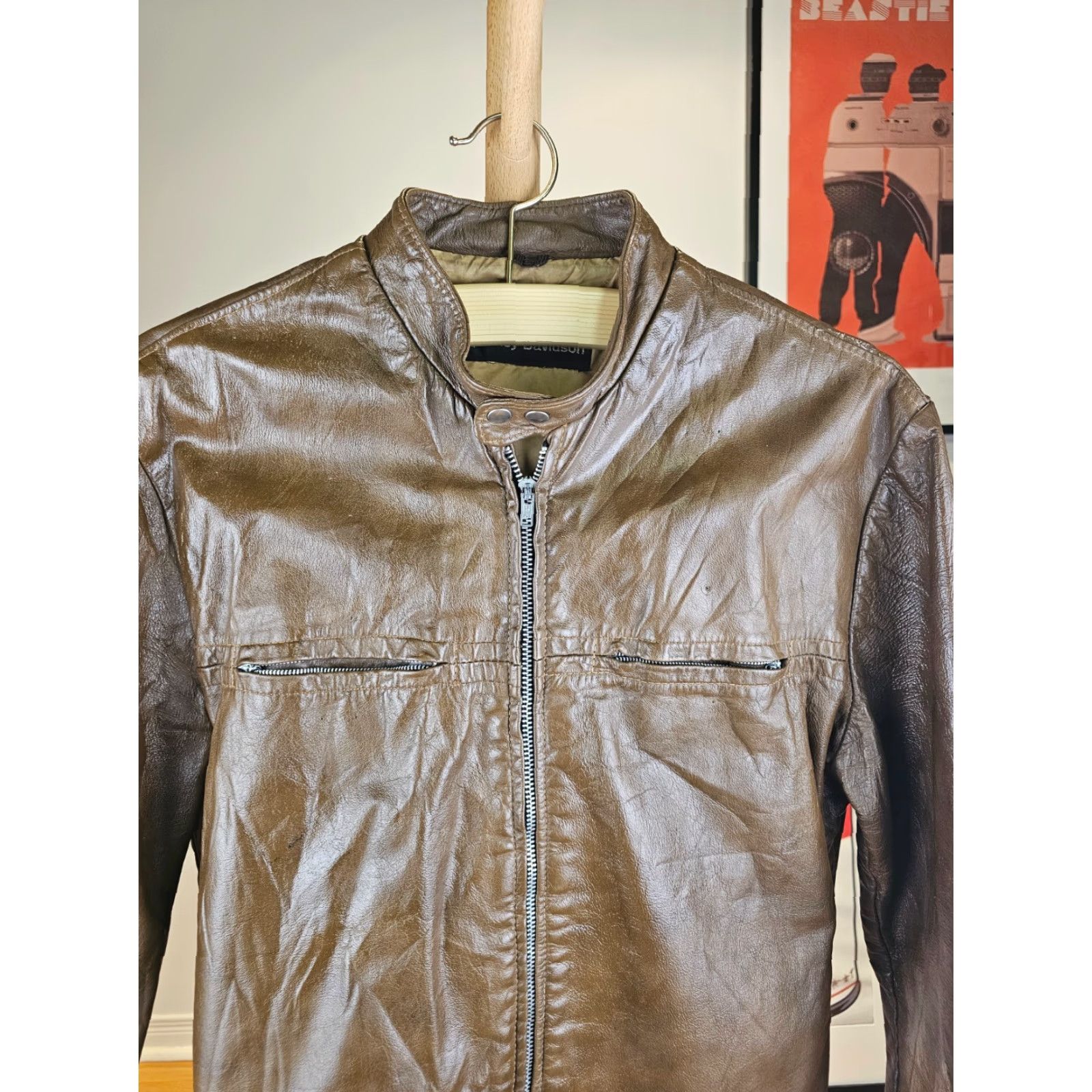 Harley Davidson VINTAGE Harley-Davidson AMF BROWN CAFE RACER MOTORCYCLE LEATHER JACKET SZ 46 Mens Jacket Brown 70s Bomber Style Bazaar Size US XXS / EU 40 - 2 Thumbnail