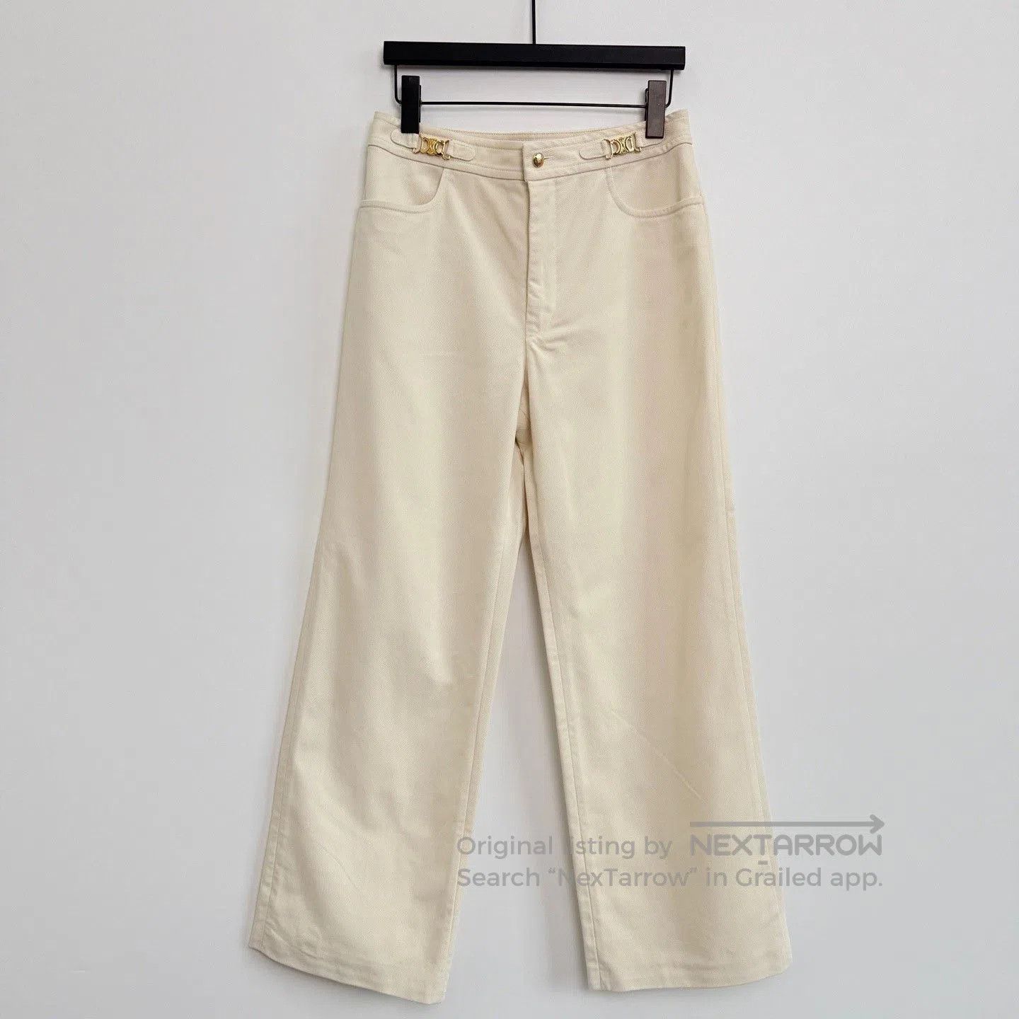 Celine CELINE Triomphe Gold Chain Twill Trousers. Size 37" - 1 Thumbnail