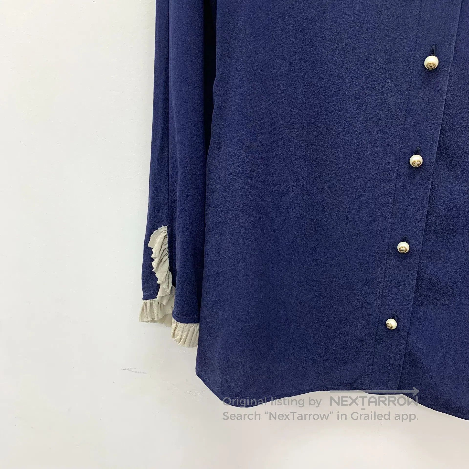 Gucci Guicci Dark blue lace design mulberry silk single-breasted Size XS / US 0-2 / IT 36-38 - 4 Thumbnail