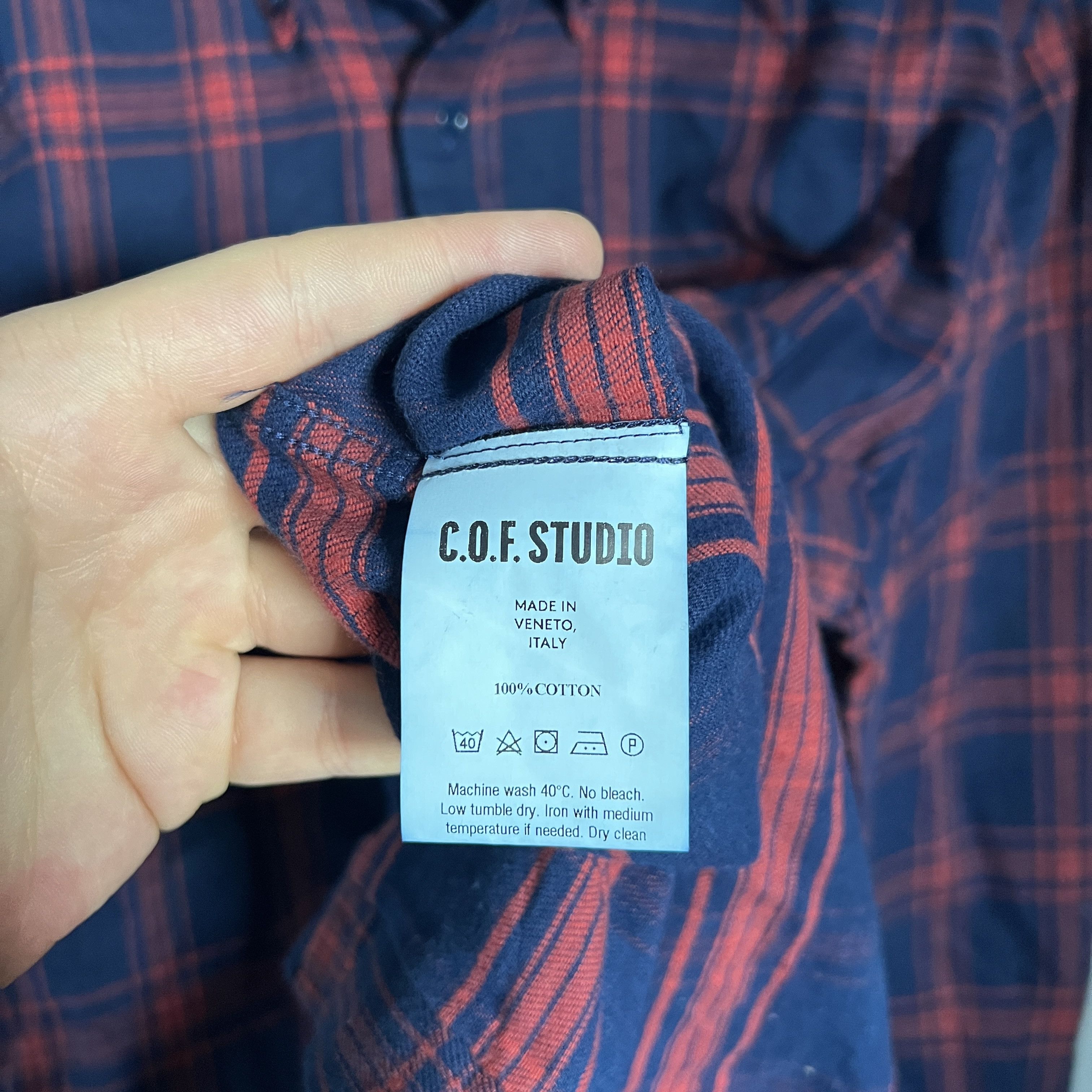 C.O.F. Studio Men's COF STUDIO BD FLANELL Indigo Blue Red Check Shirt Size US L / EU 52-54 / 3 - 8 Thumbnail