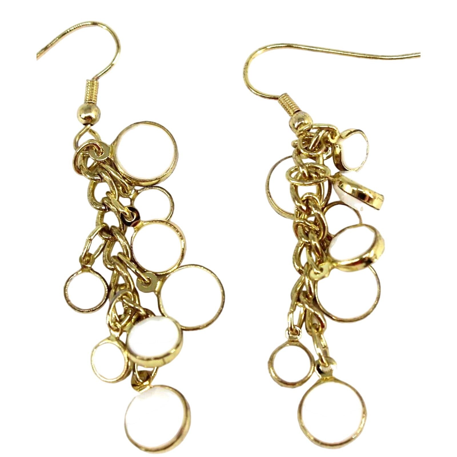 Other Goldtone and White Orb Bezel Set Dangle Earrings •2.25" Long Size ONE SIZE - 2 Thumbnail