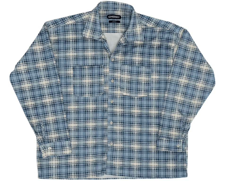 image of Cherry La Ss22 Printed Blue Plaid Flannel Button-Up Shirt, Men's (Size Small)