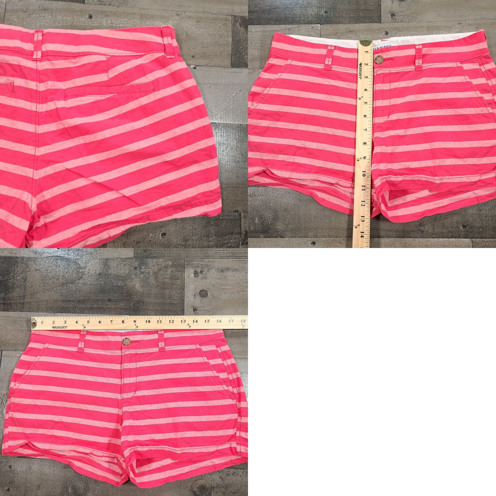 Old Navy Old Navy Shorts Womens 6 Pink Chino Mid-Rise Striped Preppy Flat Front Casual Size 24" / US 00 / IT 34 - 8 Thumbnail