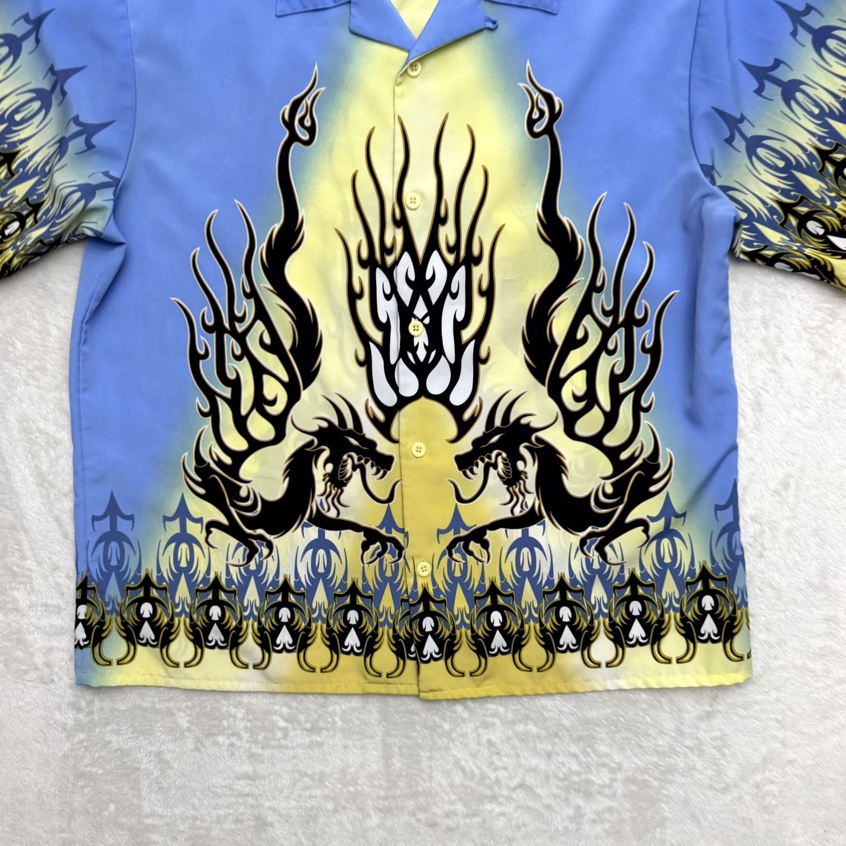 Vintage No Boundaries Shirt Mens L Blue Dragon Graphic Button Up Camp Allover Size US L / EU 52-54 / 3 - 3 Thumbnail