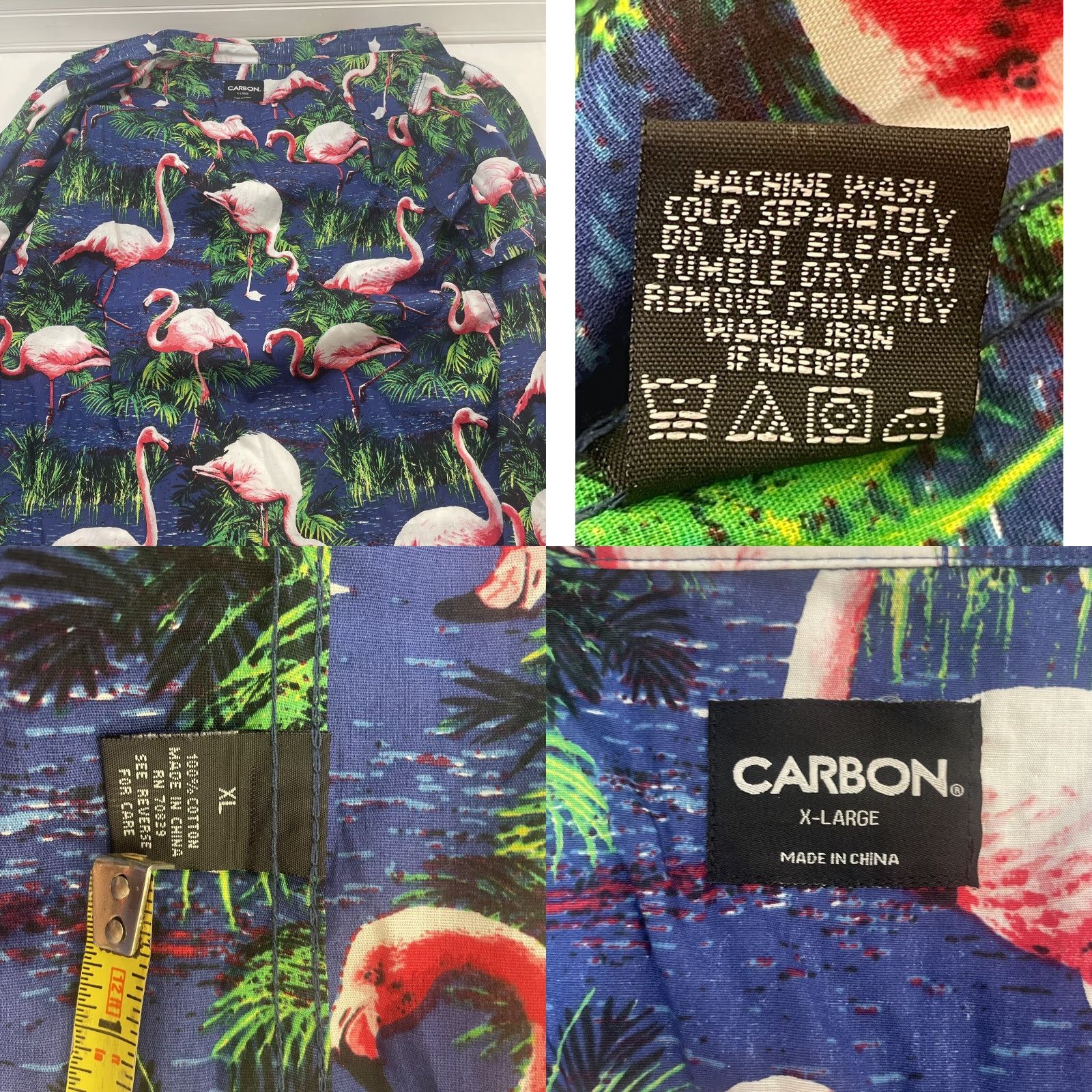 Carbon VINTAGE Hawaiian Shirt Pink Flamingos Men XL Carbon Rue 21 NWT Navy Graphic Print Short Sleeve Button-Up Size US L / EU 52-54 / 3 - 8 Thumbnail
