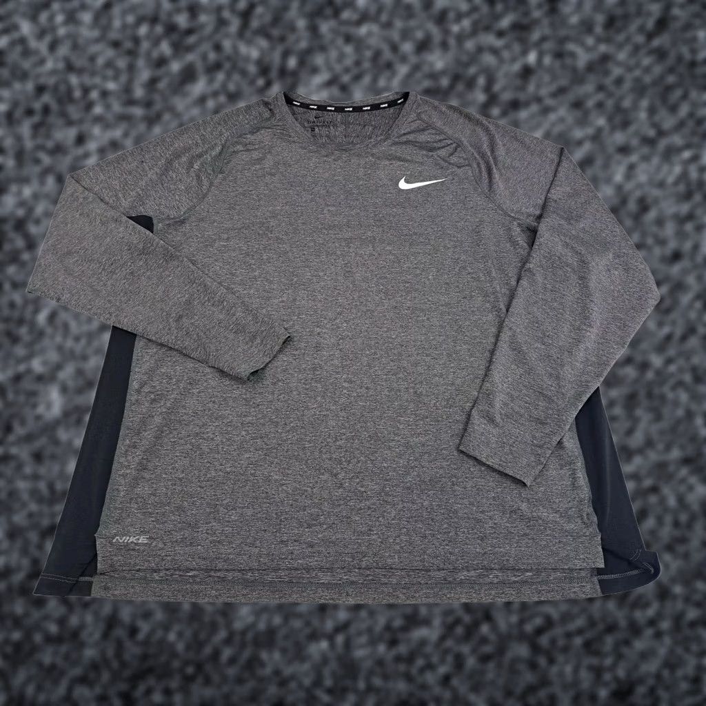 Nike Nike Dri-FIT Tight Fit Long Sleeve Training Shirt 2XL Blk/Grey Mens Crew Neck Pullover Moisture Wicking Lightweight Size US XXL / EU 58 / 5 - 1 Thumbnail