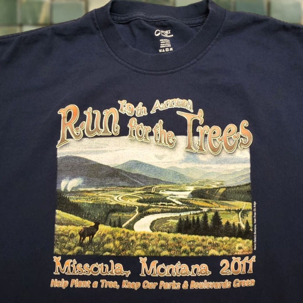Clarks Missoula Run for the Trees Shirt Large Clark Fork River Valley View Trees Parks Mens L Blue USA Western American Size US L / EU 52-54 / 3 - 1 Thumbnail