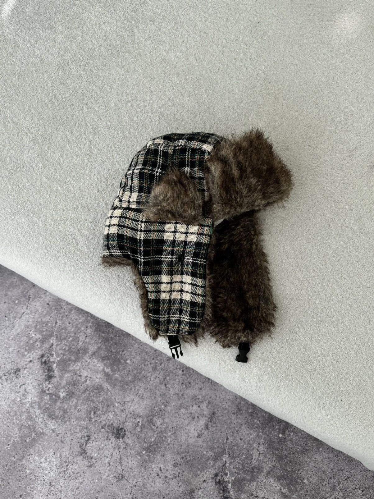 Other Vintage checkered Y2K fuzzy fur ushanka hat Japanese Size ONE SIZE - 2 Thumbnail